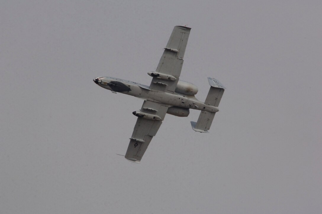 LANGLEY AIR FORCE BASE, Va. -- Maj. Dylan Thorpe, A-10 East Demonstration Team pilot from Moody Air Force Base, Ga., performs aerial tactic maneuvers during the demo team practice certification Feb. 1. The A-10 East, Viper West Coast, and F-22 demonstration teams met here for three days to receive annual certification from the commander of the Air Combat Command. (U.S. Air Force photo/Airman 1st Class Camilla Elizeu) (Released)