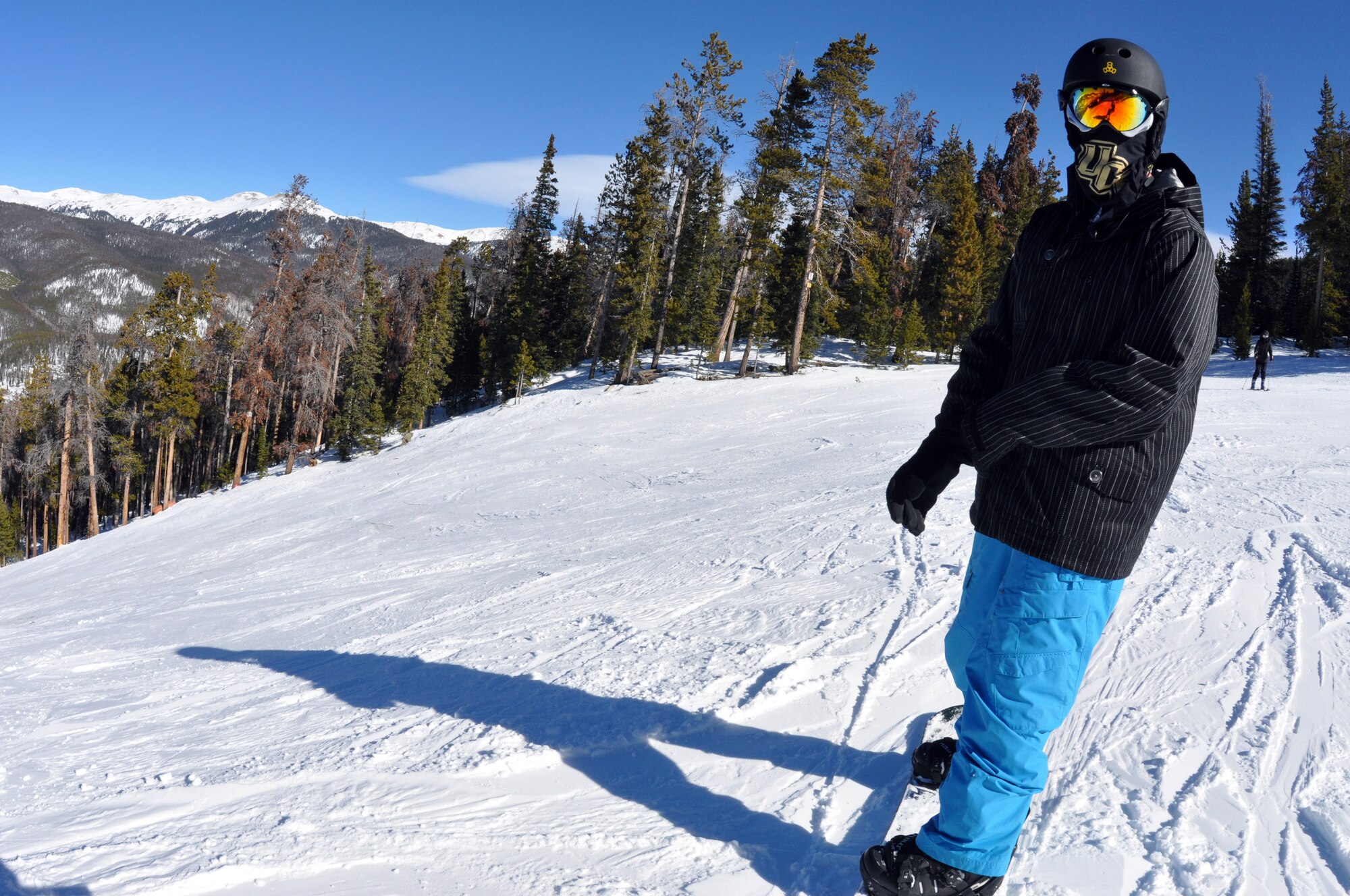 First Lt. Derek Arnholtz, 90th Operations Support Squadron, readies himself before a run back down to the SnoFest Hospitality Tent on Jan. 29. (U.S. Air Force photo by 1st Lt. Brooke Brzozowske)