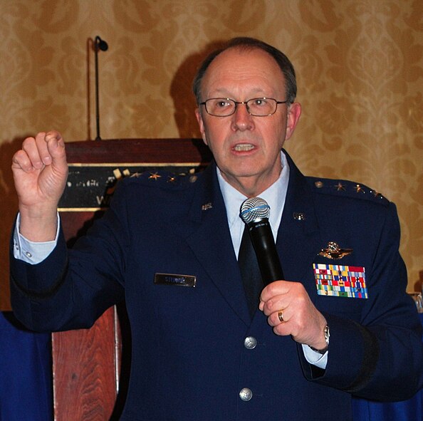 Lt. Gen. Charles E. Stenner Jr. addresses the crowd at the Reserve Officer Association's National Security Symposium in Washington, D.C., Feb. 1, 2011. General Stenner, chief of the Air Force Reserve and commander of Air Force Reserve Command, discussed initiatives to streamline business practices for daily operations as well as strategic surges. (U.S. Air Force photo/Col. Bob Thompson)