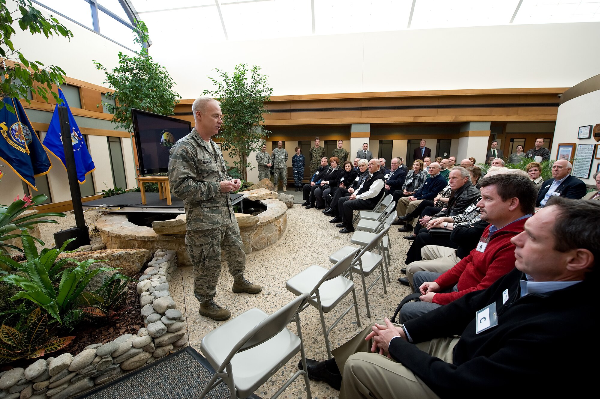 Lt. Gen. Richard Y. Newton III, Air Staff, Headquarters U.S. Air Force, Washington, D.C., assistant vice chief of staff and director, led 41 civic leaders during a tour of the Air Force Mortuary Affairs Operations facility. (U.S. Air Force photo/Jascon Minto)