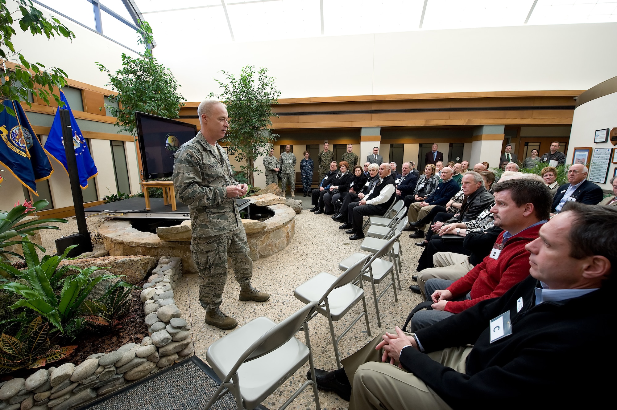 Lt. Gen. Richard Y. Newton III, Air Staff, Headquarters U.S. Air Force, Washington, D.C., assistant vice chief of staff and director, led 41 civic leaders during a tour of the Air Force Mortuary Affairs Operations facility. (U.S. Air Force photo/Jascon Minto)