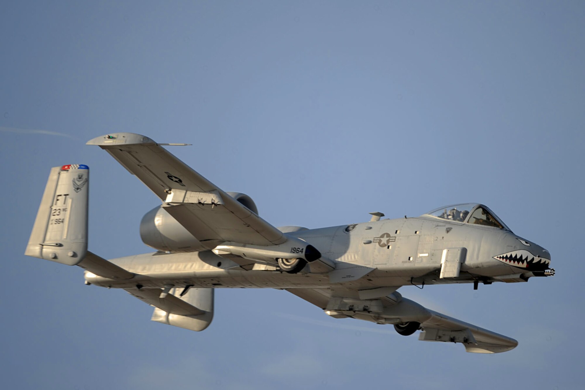 LANGLEY AIR FORCE BASE, Va. – Maj. Dylan Thorpe, A-10 East Demonstration Team pilot, swiftly levels the aircraft during the demo team practice certification Feb. 1. Demo teams converged at Langley for three days to receive annual Air Combat Command certification. (U.S. Air Force photo/Staff Sgt. Ashley Hawkins)(RELEASED)