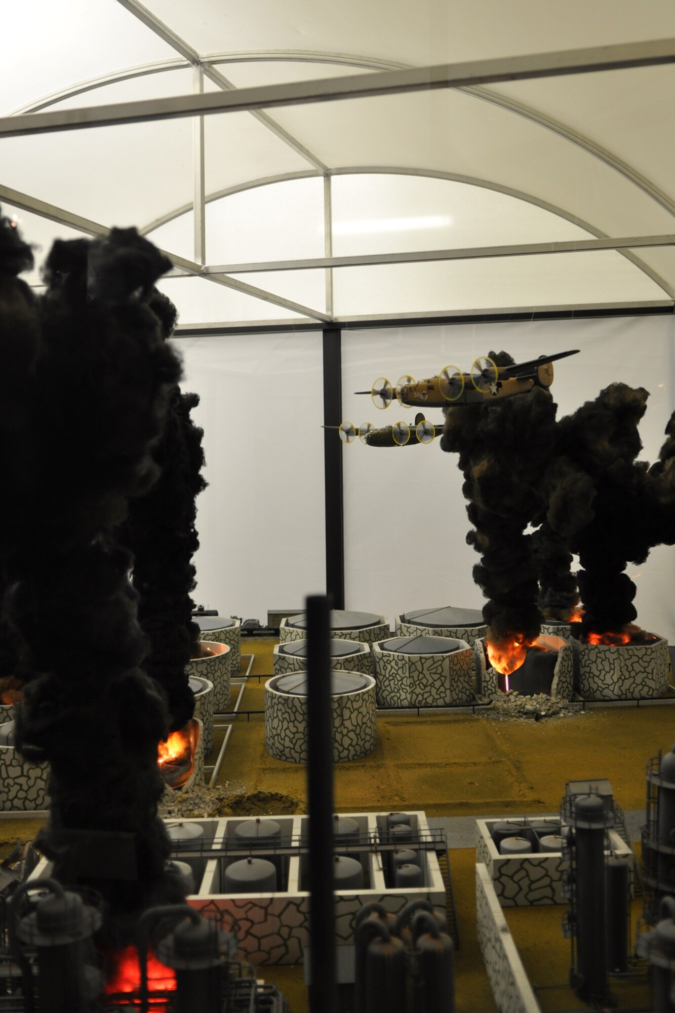 A display model depicting B-24 Liberator bombers crippling the massive Ploesti oil refinery during World War II amazes visitors to the Mighty Eight Air Force Museum in Pooler, Ga., just west of Savannah, April 4, 2009. An armada of American B-24s roared at nearly treetop level across the peaceful farms and villages of Romania Aug. 1, 1943. The mission was Operation Tidal Wave. Its target – Hitler’s giant oil refineries at Ploesti. In thirty minutes, more firepower was exchanged than in two Gettysburgs, and five men earned the Medal of Honor. The Ploesti raiders earned the most decorations in any single wartime assault. The 98th Bomb Group/Wing Veterans Association Annual Reunion will host the famed "Ploesti Raiders” during their 2011 reunion in Shreveport, La, Oct. 17-21. (Courtesy photo/Jeff Walston)