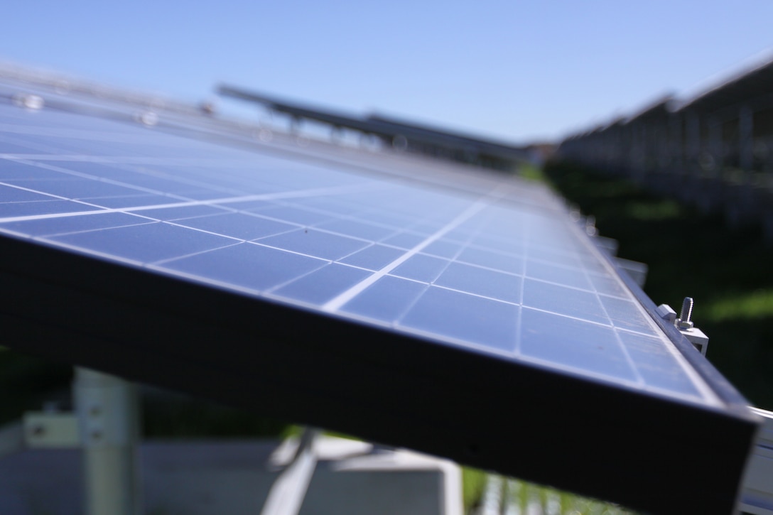 Camp Pendleton is going greener with the use of renewable energy, by developing a photovoltaic system or “solar panels,” which were unveiled in the Stuart Mesa housing community Feb. 3. The photovoltaic system uses solar cells to convert light into electricity, generating 1.48 megawatts of renewable energy annually, and will also power 5 percent of the base’s daily energy use. The system has 225 panels, with each panel featuring 28-235 watt-modules tallying 6,300 photovoltaic components for all six acres.