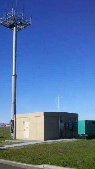 The exterior of the base's new radio receiver site is pictured.