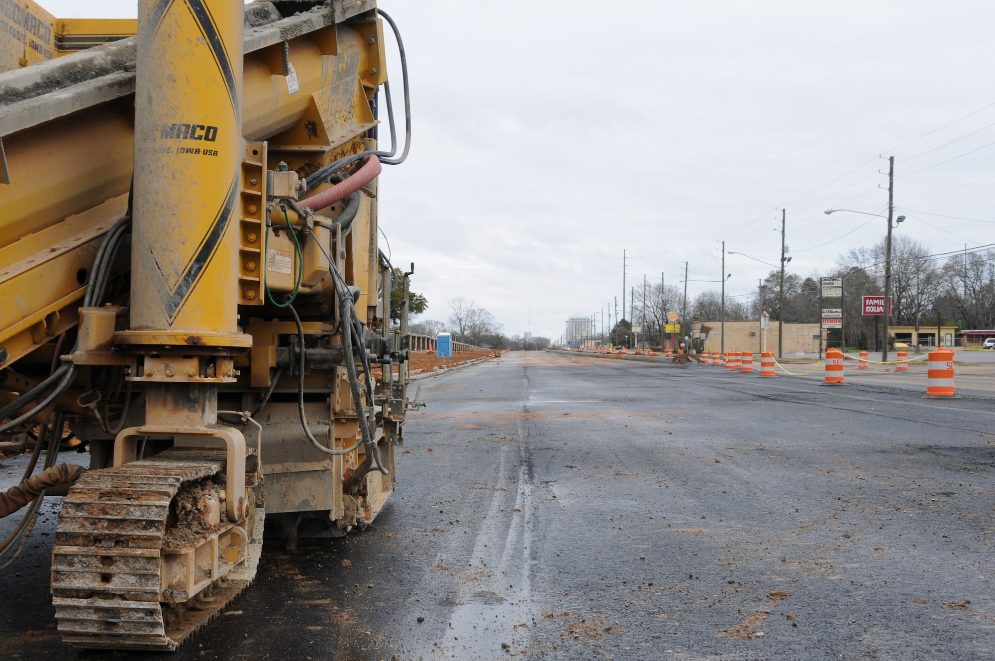The new lanes of Maxwell Boulevard are under construction. The road widening project, which is expected to be complete by August, is only the first step in planned improvements to improve the corridor to the base’s front door. (Air Force photo/Chris Baldwin)