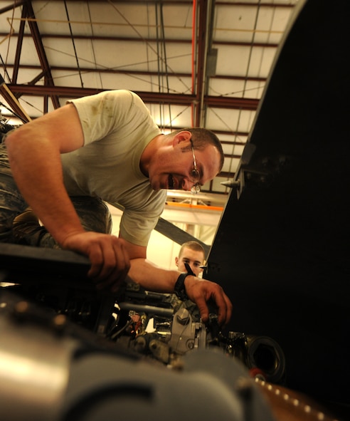 MOODY AIR FORCE BASE, Ga.-- Staff Sgt. Paul Zent, 41st Helicopter Maintenance Unit crew chief, reads serial numbers off parts from an HH-60G Pave Hawk helicopter during routine maintenance recently. The 41st HMU does constant maintenance on the Pave Hawks to ensure the helicopters are prepared to fly in any mission. (U.S. Air Force photo/Airman 1st Class Benjamin Wiseman)(RELEASED)
