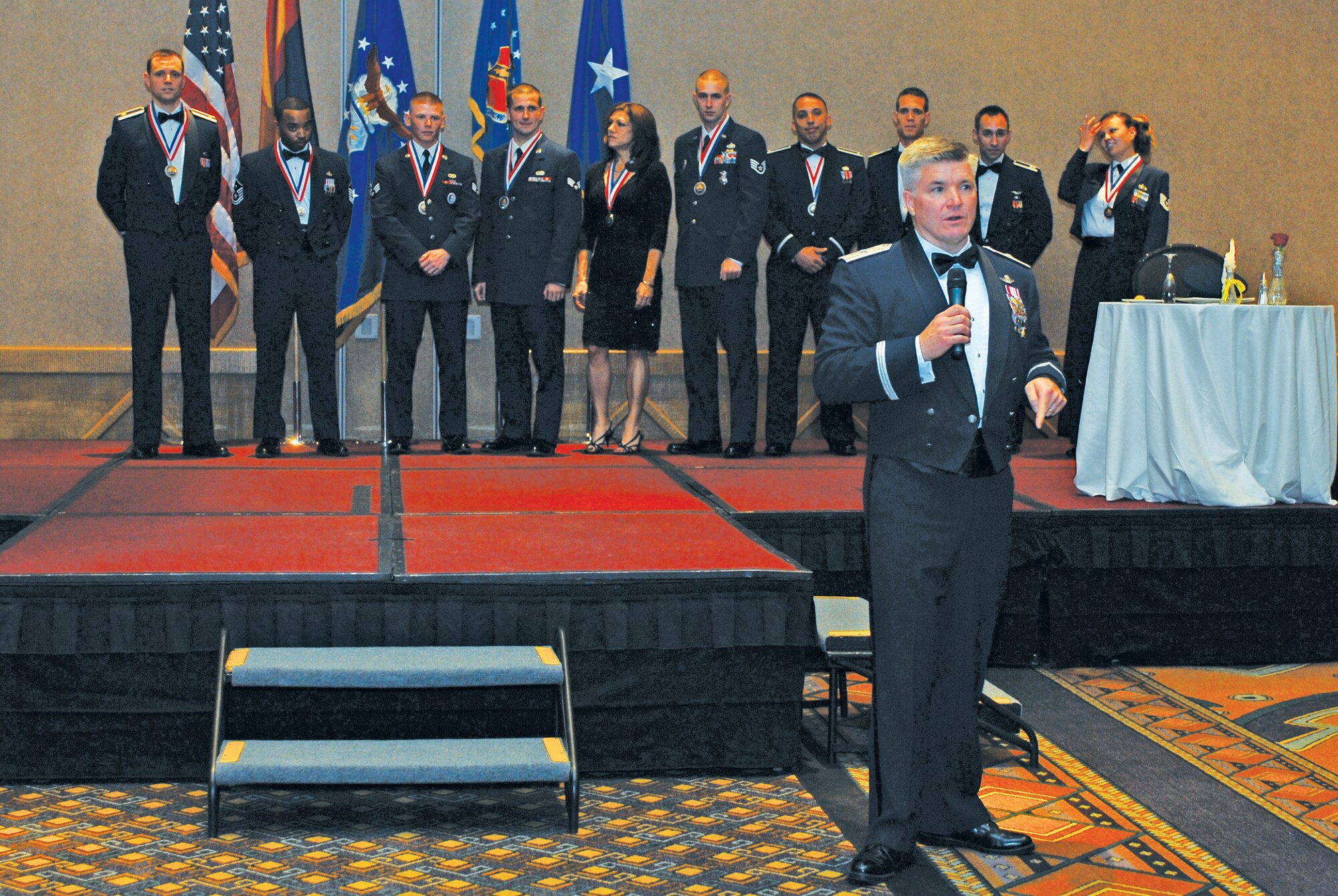 Brig. Gen. J.D. Harris, 56th Fighter Wing commander, provides closing remarks on Jan. 29th during the conclusion of the 2010 Annual Awards Banquet.  (U.S. Air Force photo/Senior Airman Tracie Forte)