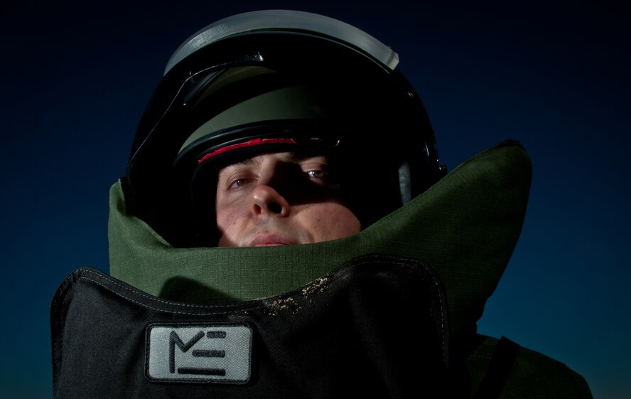 Senior Airman Nicholas Karpenko from the 39th Civil Engineer Squadron, Explosive Ordinance Disposal Flight, takes s a moment from training for a photo Feb 2, at Incirlik Air Base, Turkey. Airman Karpenko was awarded the Air Force Combat Action Medal for taking action with insurgentshis combat actions during a six-month deployment to Afghanistan. The AFCAM may be awarded to Airmen thatwho have been involved in direct fighting situations where they risked their lives in an enemy engagement.  The medal was created to recognize Air Force members who were engaged in air or ground combat off base in a combat zone. (U.S. Air Force photo by Staff Sgt. Alex Montes/RELEASED)