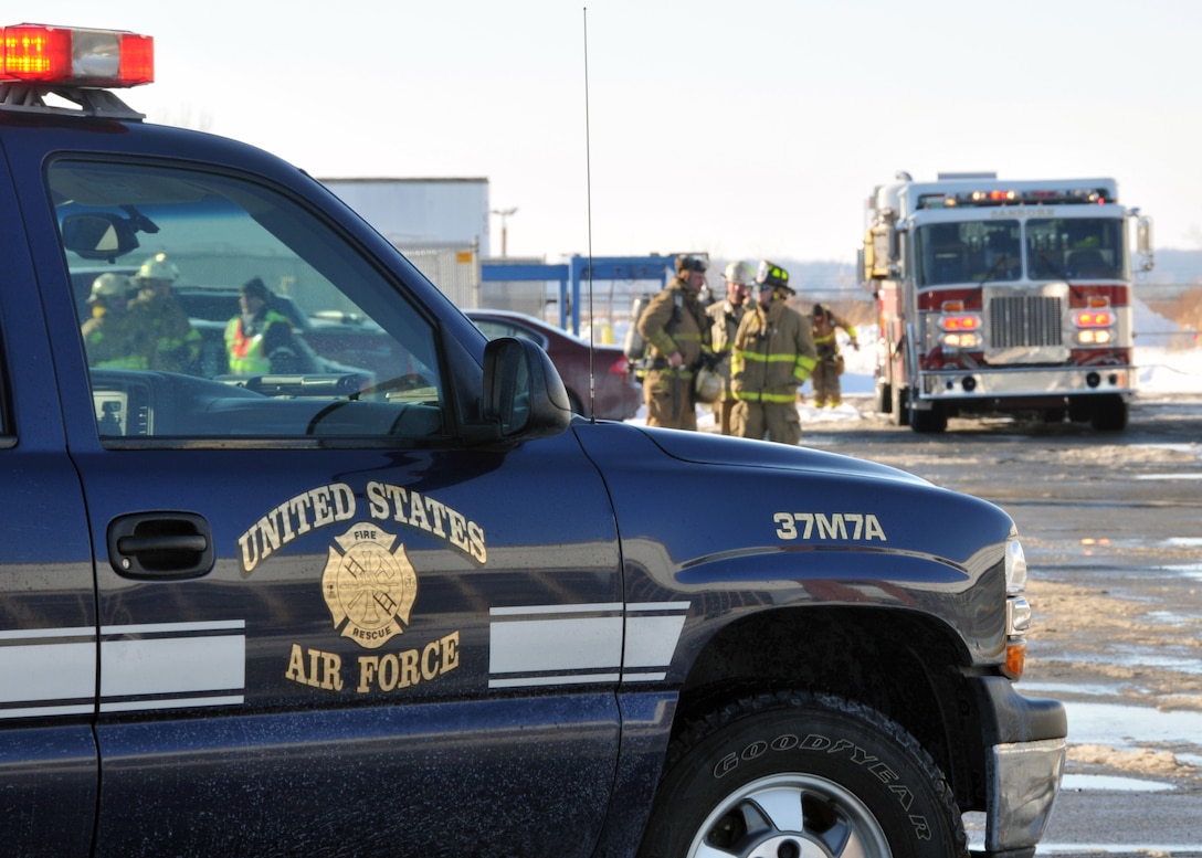 Niagara Falls Air Reserve Station Fire Department assists local first responders during a fire and hazardous waste incident at Saint-Gobain Ceramic Materials, February 4 2011, Wheatfield NY. The fire was extinguished by civilian firefighters, but due to leaking chemicals, the Niagara County and Niagara Falls Airbase Hazmat teams also responded to clean up the spill. (U.S. Air Force photo by Staff Sgt. Joseph McKee)