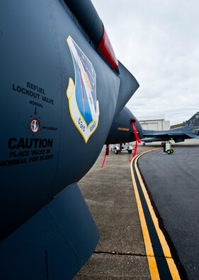 A 53rd Wing F-15 stands in front of the hangar during the 70th birthday celebration Feb. 3 at Eglin Air Force Base, Fla.  Six different aircraft types representing just a few of the airframes the 53rd Wing use to conduct their mission of operational testing and evaluation were on display.  The wing was activated Jan. 15, 1941.  (U.S. Air Force photo/Samuel King Jr.)