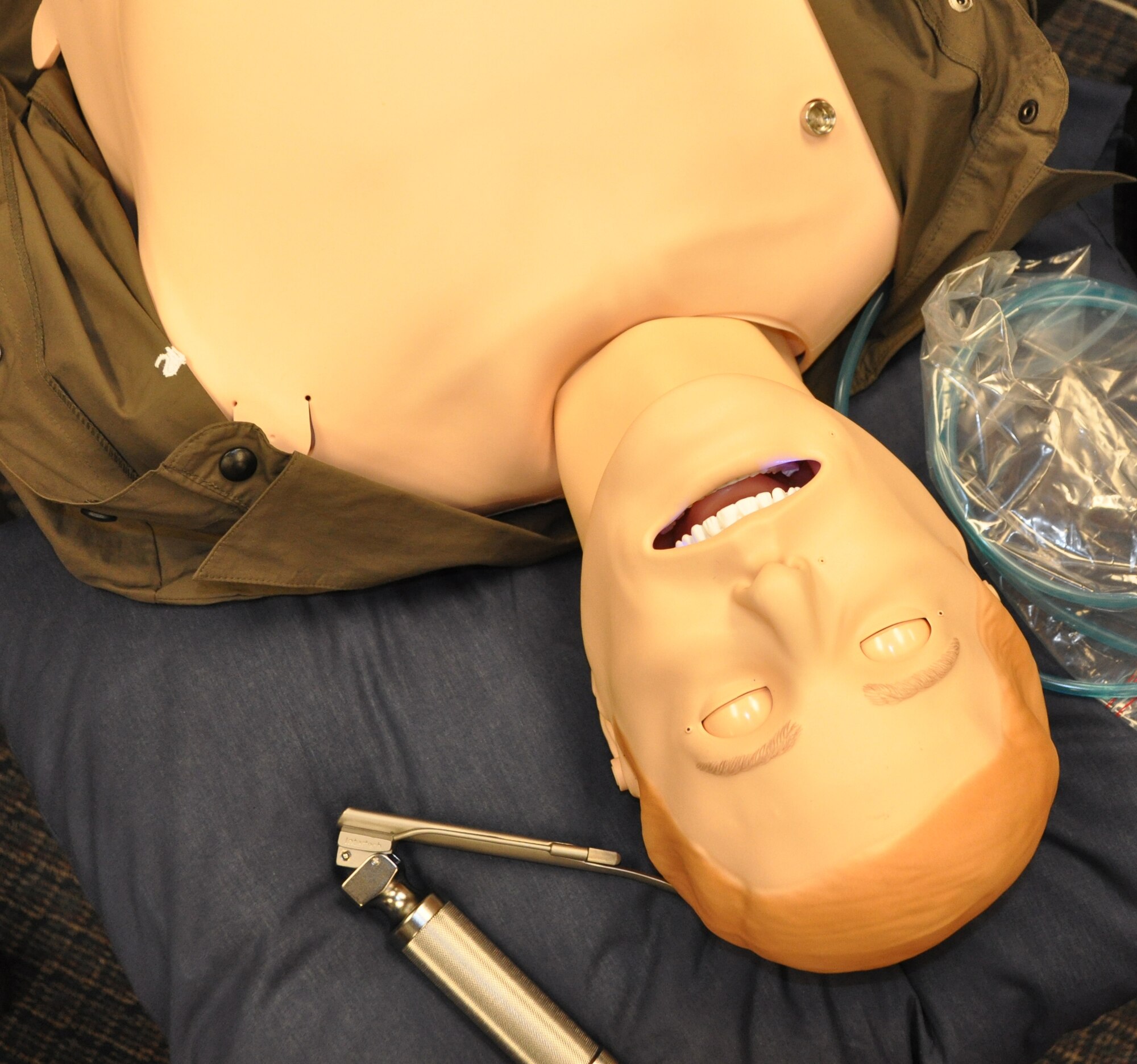 SimMan 3G shows reactions to a stroke-induced state during a training session Jan. 5, 2011. The training took place at the 301st Medical Squadron at Naval Air Station Fort Worth Joint Reserve Base, Texas. The robotic mankin simulates numerous types of medical emergencies, including chemical exposure. The hands-on training session was held for various medical personnel here. (U.S. Air Force photo/SrA Melissa Harvey).