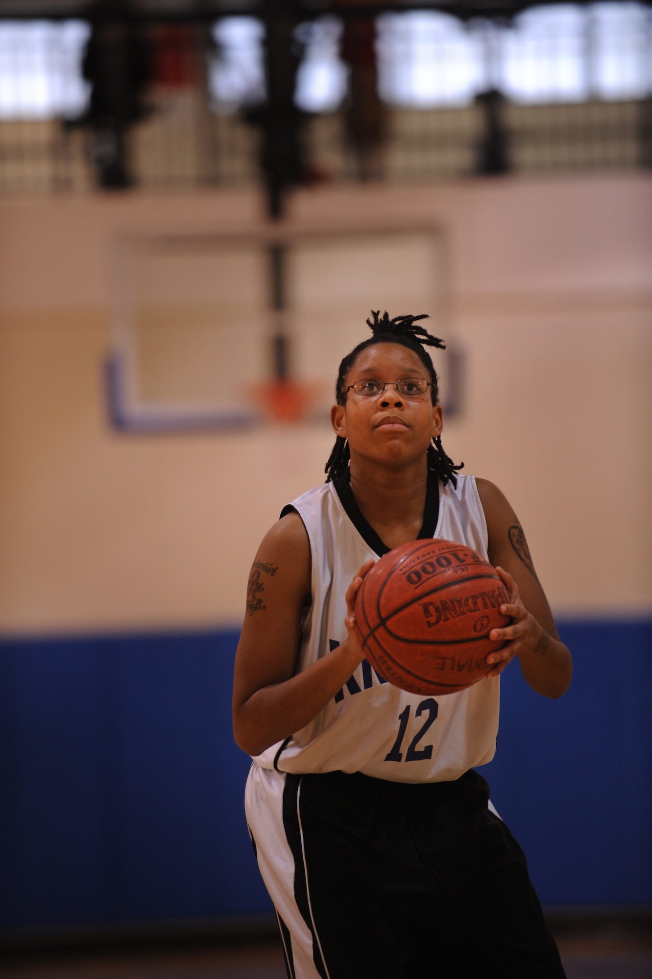 MOODY AIR FORCE BASE, Ga. -- Dominique Holcombe, Moody’s “Lady Knights” varsity basketball team member, prepares to shoot a free throw during a female varsity basketball game Feb. 5. The game was between the Lady Knights and the “Maxwell-Gunter” team from Maxwell Air Force Base, Ala. (U.S. Air Force photo/Airman 1st Class Douglas Ellis)(RELEASED)
