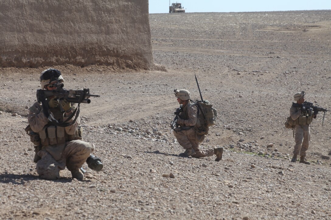U.S. Marines with 2nd Platoon, Company L, Battalion Landing Team 3/8, 26th Marine Expeditionary Unit, Regimental Combat Team 8, patrol through Chineh, Helmand province, Afghanistan, Feb. 8, 2011. Elements of the 26th Marine Expeditionary Unit deployed to Afghanistan to provide regional security in Helmand province in support of the International Security Assistance Force.