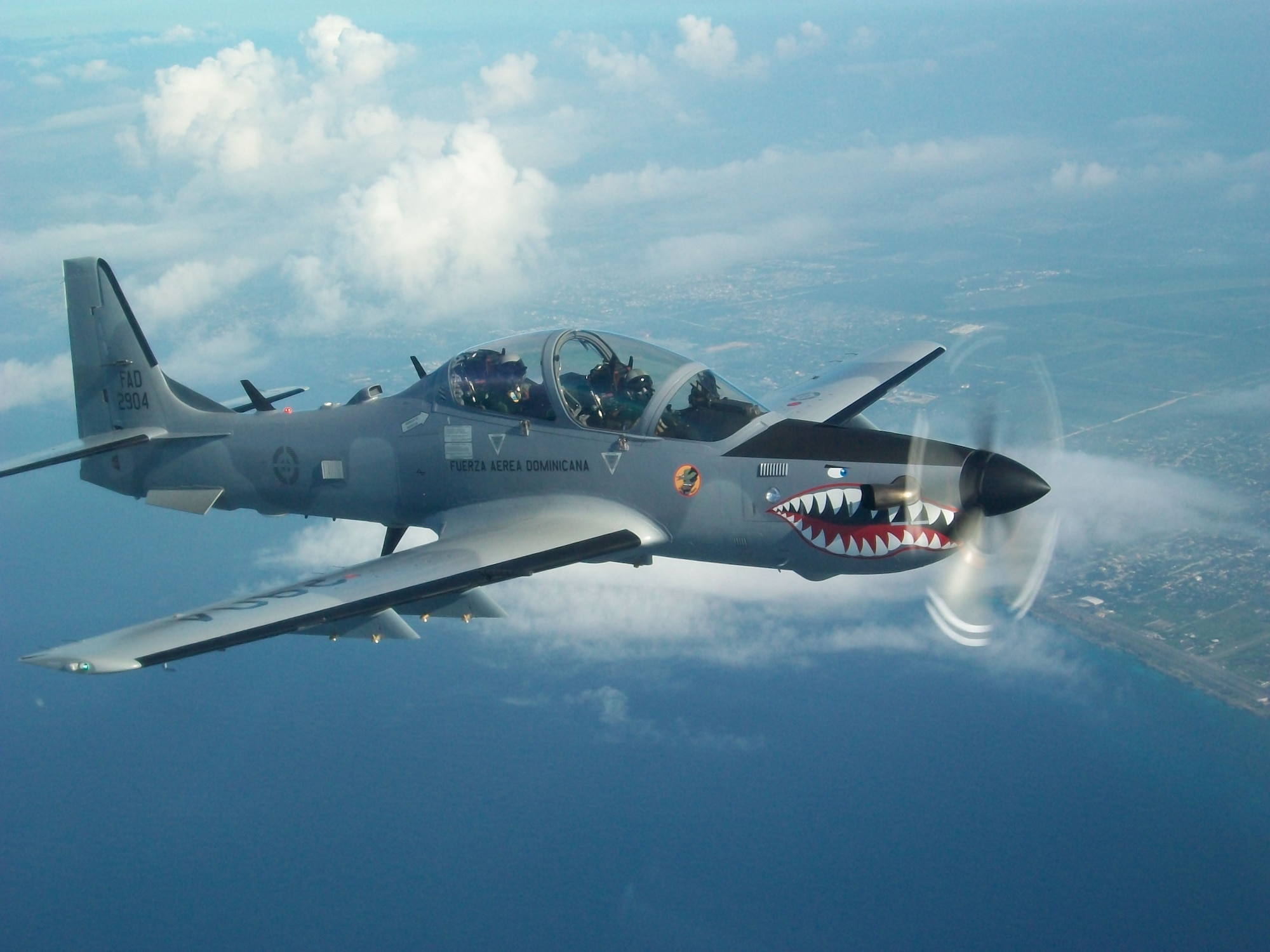 A-29B Super Tucano on Patrol over the skies of the Dominican Republic.  (Photo courtesy of Lt. Col. Jonas Reynoso)