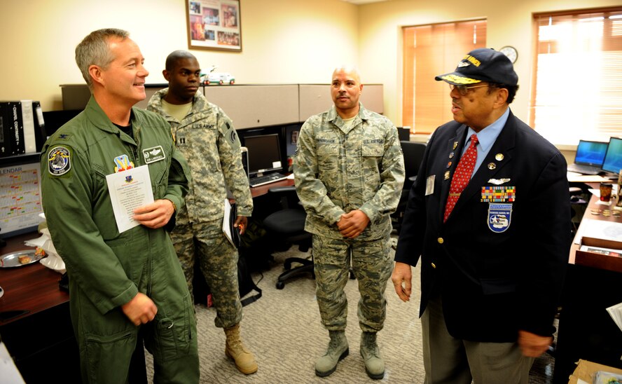 2nd Lt. William M. Wheeler, a Tuskeegee Airman (right) meets members of the 106th Rescue Wing during his visit to the F.S. Gabreski Airport, Westhampton Beach, N.Y. on February 8, 2011. Members of the 106th Rescue Wing took part in the Black History Month celebration at the Wing Auditorium which featured 2nd Lt. William M. Wheeler as the keynote speaker.

(Official U.S. Airforce photo/SSgt. Marcus P. Calliste/ released)