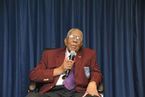 Randolph Air Force Base, Texas:  (Sergeant) Warren Eusan, Documented Original Tuskegee Airman, Addresses the audience at the Third Annual Tuskegee Heritage Breakfast.  The Beakfast is held at the 99th Flying Training Squadron on Randolph Air Force Base.  (U.S. Air Force photo/Rich McFadden)