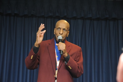 Randolph Air Force Base, Texas:  (Lt. Colonel) Dr. Granville C. Coggs, M.D., Documented Original Tuskegee Airman, Addresses the audience at the Third Annual Tuskegee Heritage Breakfast.  The Beakfast is held at the 99th Flying Training Squadron on Randolph Air Force Base.  (U.S. Air Force photo/Rich McFadden)