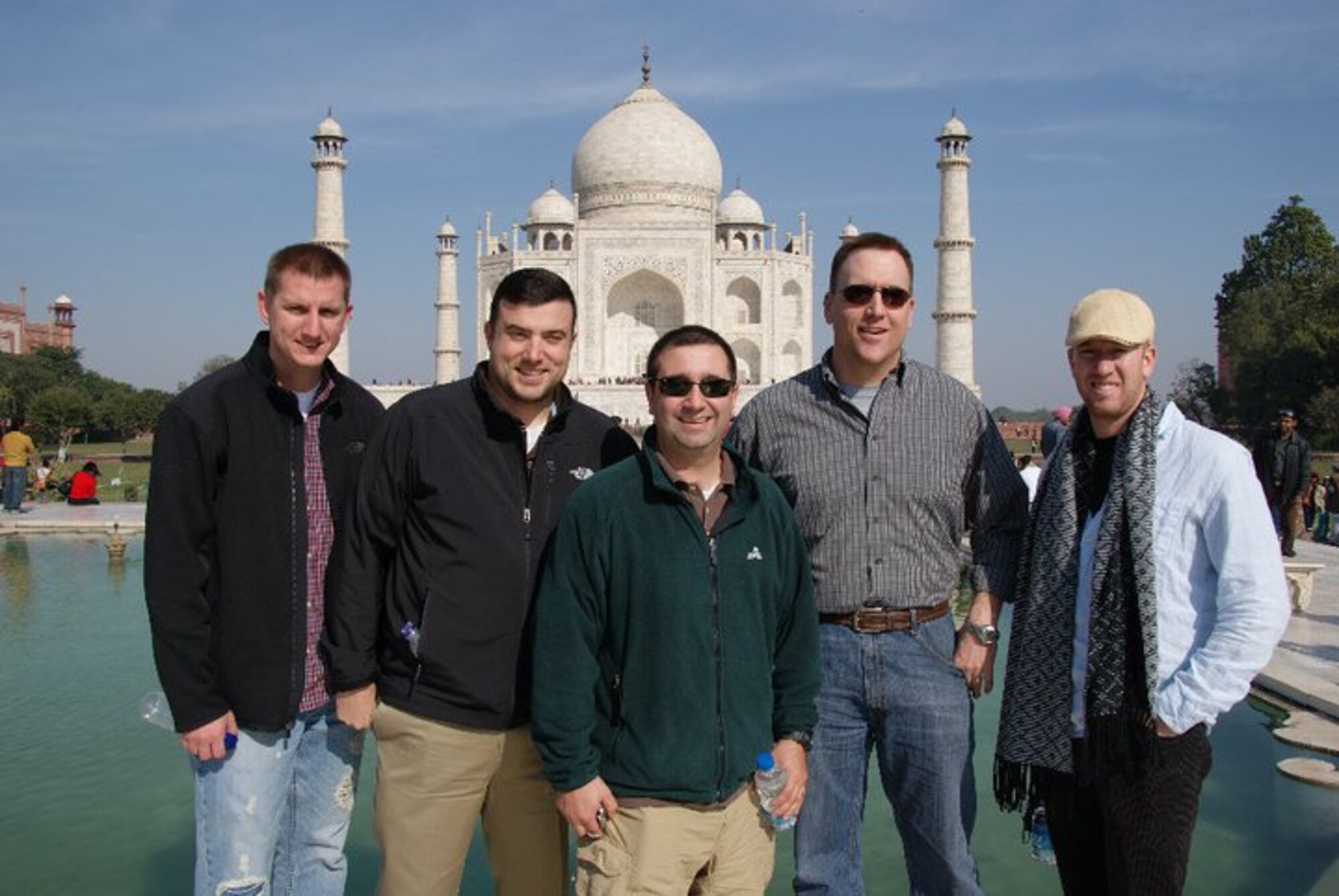 (left to right) Master Sgt. John Lipsey, Tech. Sgt. Michael Morris, Maj. Michael Coppola, Capt. Bryan Bailey and 1st Lt. Kipp Williams, provided support to the Secretary of the Air Force International Affairs C-17 Training Definitization Team hosted by the Indian Air Force in New Delhi, India, last month. The team helped secure a contract with the Indian government for the purchase of 10 C-17s, an aircrew and maintenance training program worth $4 billion. They aided in the definition of five aircraft maintenance career specialties for the Indian Air Force, secured C-17 maintenance training for 84 aircraft technicians and 12 maintenance officers, and organized a 10-member Mobil Maintenance Training Team visit to conduct follow on training after India’s first C-17 delivery in 2013.  Sergeant Morris, Major Coppola and Captain Bailey are from the 97th Training Readiness Squadron, C-17 Pilot and Load Master Training program, Altus Air Force Base. Sergeant Lipsey is from the 373rd Training Readiness Detachment 5, Joint Base Charleston and Lieutenant Williams is the 373 TRS Det.5 commander. (courtesy photo)
