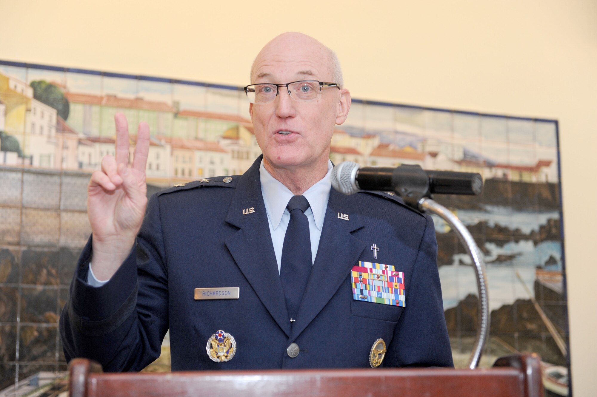 Maj. Gen. Cecil Richardson, the Air Force Chief of Chaplains, speaks at national prayer luncheon at Lajes Field, Azores, Feb. 7.  (U.S. Air Force photo/Guido Melo)