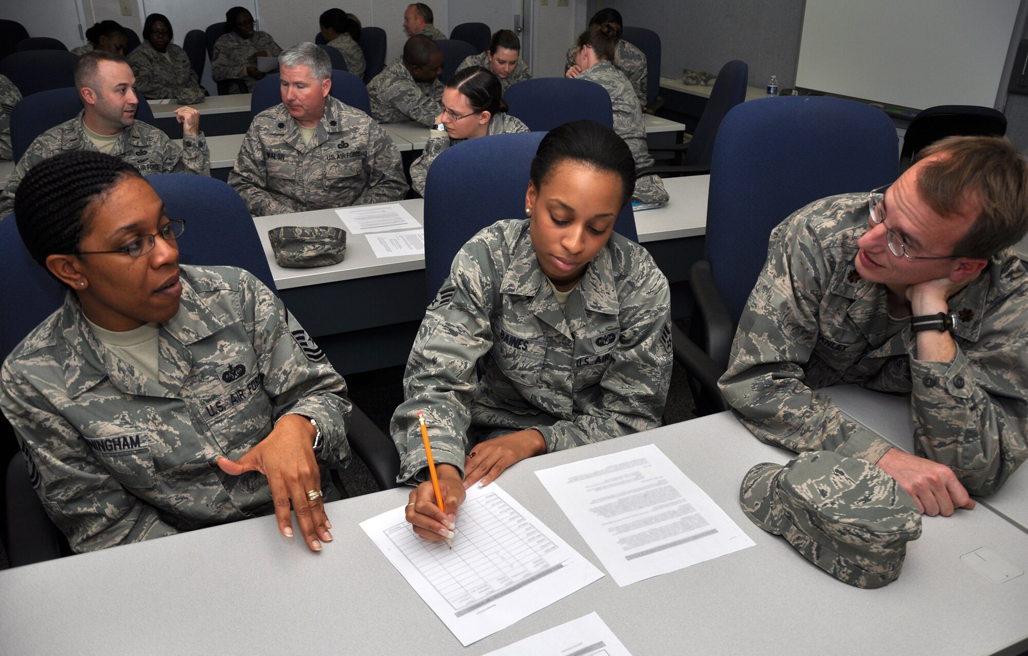 Members from the 315th Airlift Wing, Joint Base Charleston, S.C., take time to focus on resiliency during several group training exercises on Winter Wingman Day Feb. 5-6, 2011. Wingman Day, an annual event, allows Airmen to take a break from their Reserve duties and come together to focus on various key topics that impact their personal and professional lives.  Last year's focus was on suicide prevention and motor vehicle accident prevention. (U.S. Air Force photo/Staff Sgt. Shane Ellis)