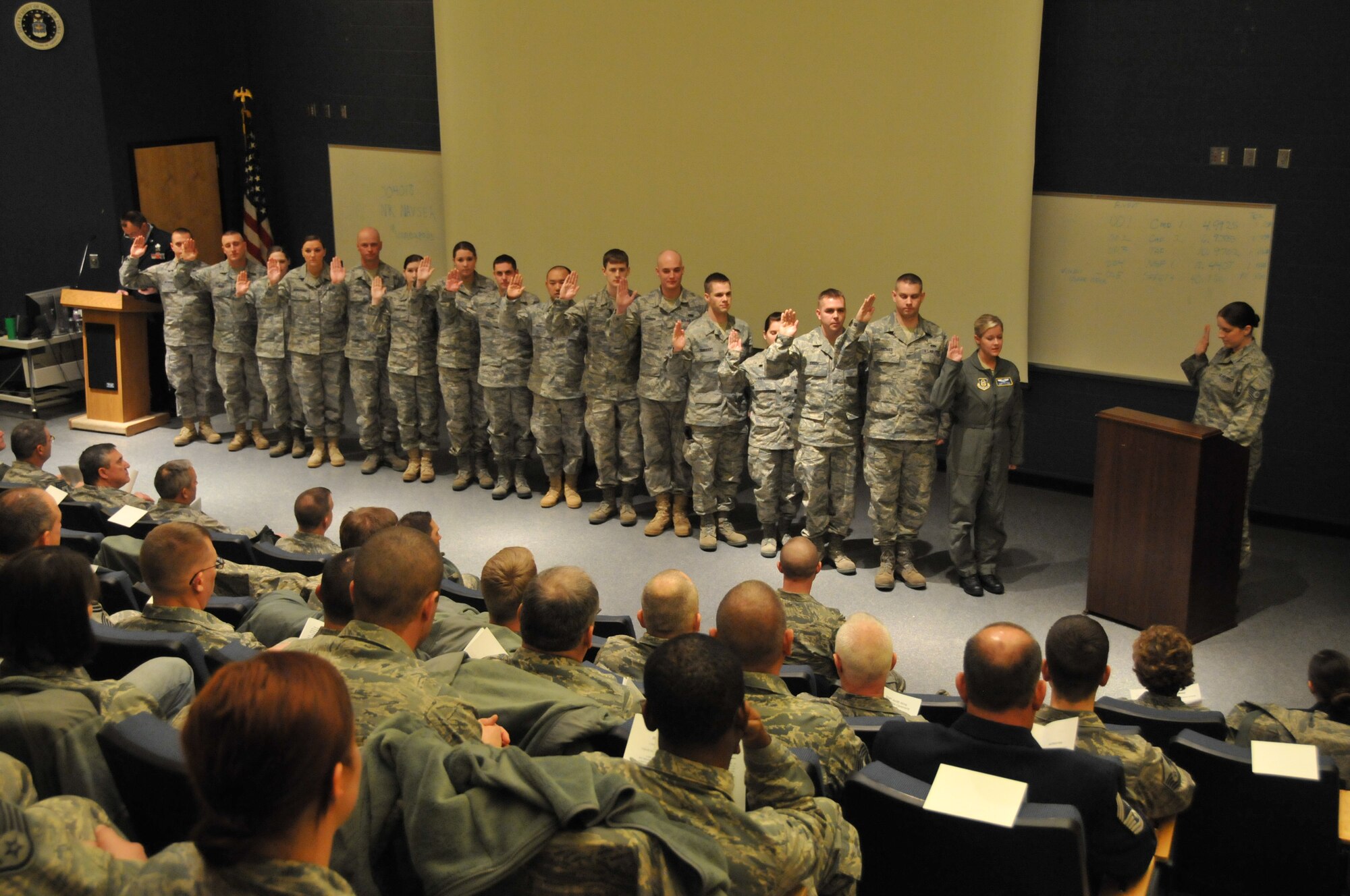 New Noncomissioned Officers take their oath at the the NCO recoginition ceremony Jan. 4. (Air Force Photo/Tech. Sgt. Bob Sommer)