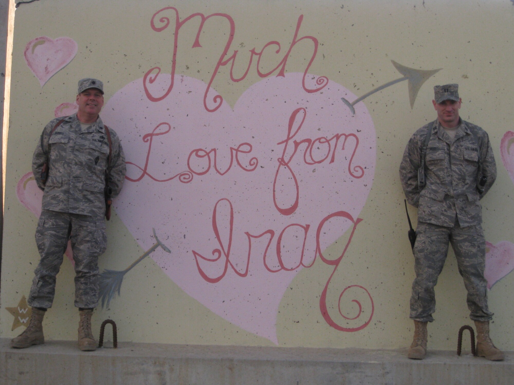 Lt. Col. Brian Farrell and Capt. Mark Reed, deployed from Dobbins ARB, Ga., send their Valentine greetings from Iraq.  (courtesy photo)