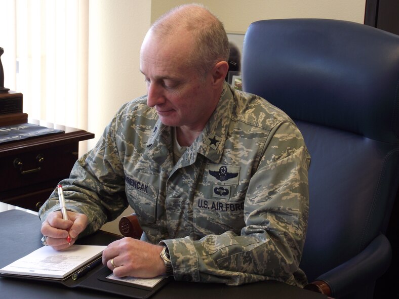 Brig. Gen. Garrett Harencak spoke about his vision for the future of the Air Force Nuclear Weapons Center under his command.  U.S. Air Force photo by Stefan Bocchino,