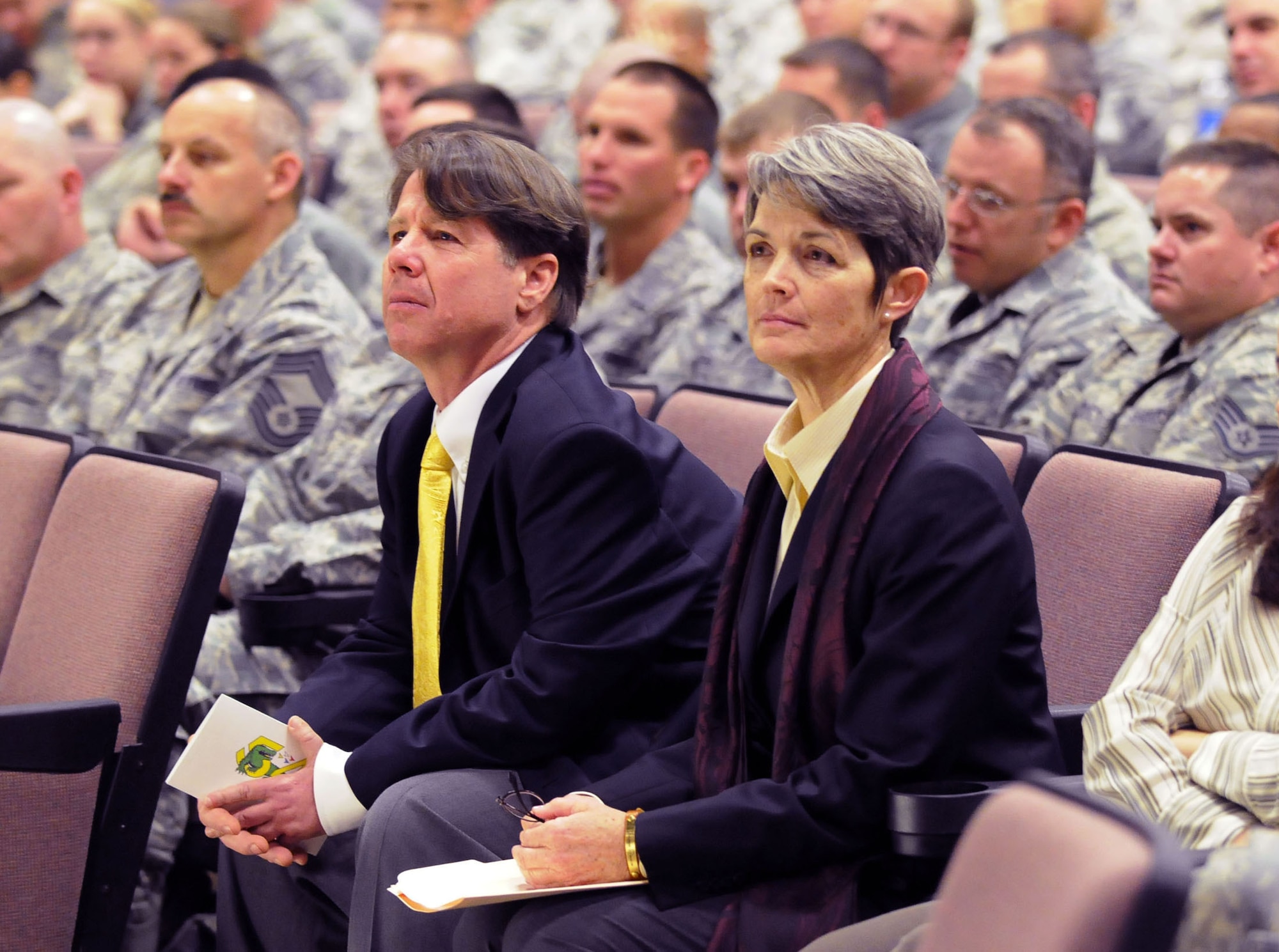 Joie Gates and  Fred Boenig, parents of A1C Austin Gates-Benson, were at Robins to speak to the Airmen of 5th Combat Communications Group.Airman Gates-Benson served with the 54th CBCS. U. S. Air Force photo by Sue Sapp
