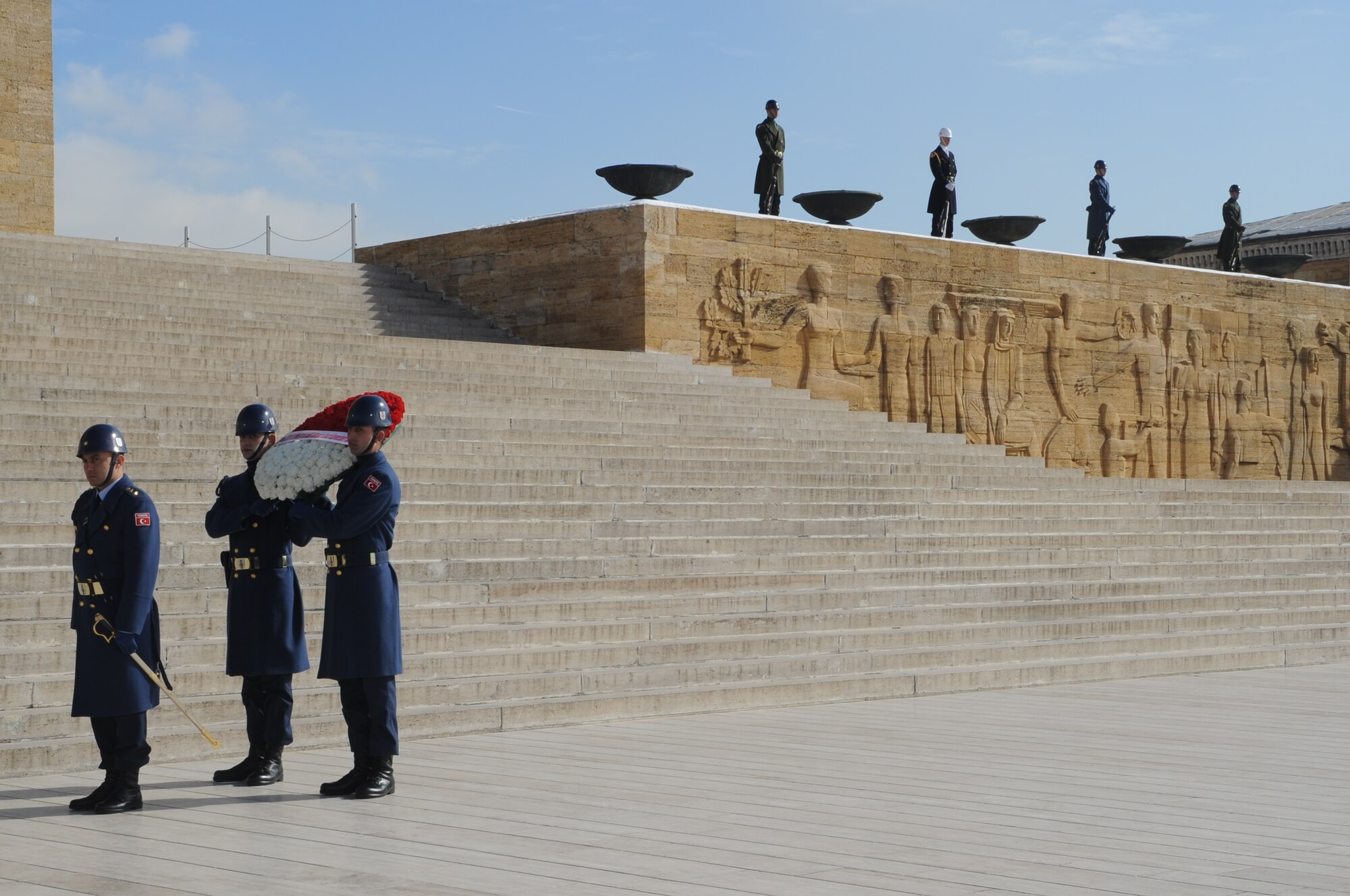 Turkish service members wait for the wreath-laying ceremony honoring Mustafa Kemal Ataturk to begin, Feb. 2, 2011, in Ankara, Turkey. Ataturk is the founder of the Republic of Turkey. The ceremony was held at Anitkabir, a museum, memorial and mausoleum honoring his memory. (Need more info about ceremony – e.g. that it was held for Gen Welsh’s visit) (U.S. Air Force photo by Tech. Sgt. Valda Wilson/Released)

