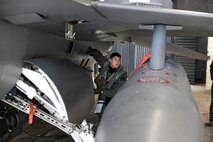KUNSAN AIR BASE, Republic of Korea -- Capt. Mason Enright, 35th Fighter Squadron pilot, prepares for pre-flight checks of his F-16 Fighting Falcon aircraft Feb. 10 before participating in a Combined Large Force Employment training exercise.  The CLFE consists of four different units including the 35th FS, the 80th FS, Republic of Korea Air Force and the 36th FS based out of Osan AB, ROK. (U.S. Air Force photo/Tech. Sgt. Jonathan Pomeroy) 