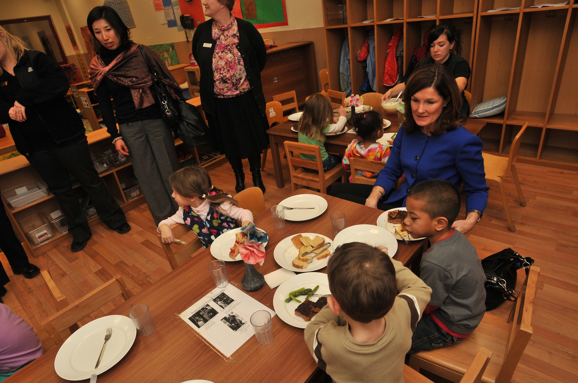 Betty Welsh, spouse of Gen. Mark A. Welsh III, U.S. Air Forces in Europe commander, takes time to interact with children in the Child Development Center, Feb. 3, 2011, at Incirlik Air Base, Turkey. Mrs. Welsh accompanied the general on his visit to Incirlik to see firsthand the programs offered to Airmen and their families at Incirlik AB. She visited the fitness center, Incirlik Unit School and the CDC. (U.S. Air Force photo by Staff Sgt. Alex Montes/released) 