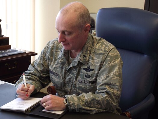 Brig. Gen. Garrett Harencak spoke about his vision for the future of the Air Force Nuclear Weapons Center under his command.  U.S. Air Force photo by Stefan Bocchino,