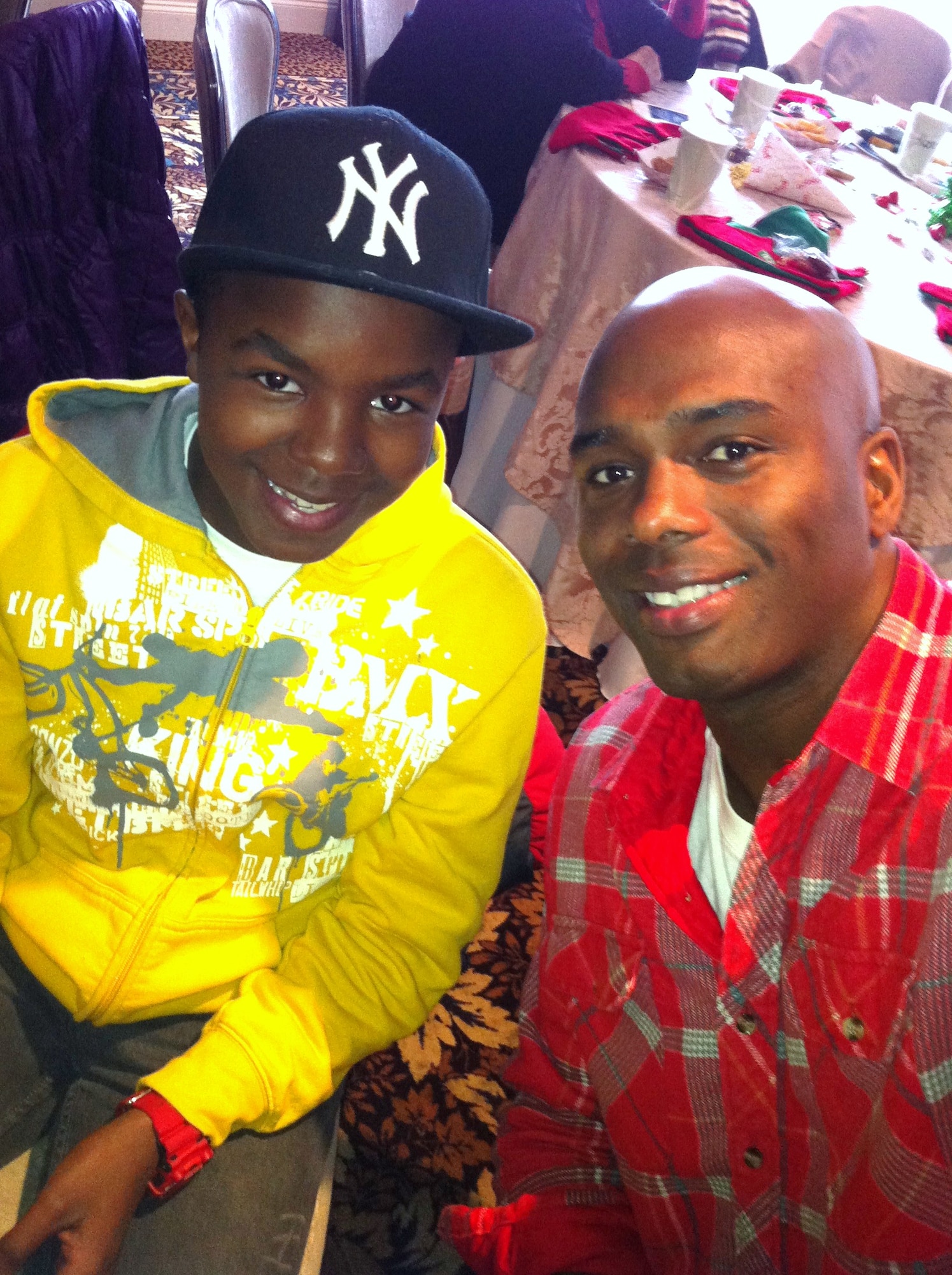 Petty Officer 2nd Class Jamal Goodson (right), 87th Air Base Wing Security Forces Squadron, with his ‘little brother,’ was recognized by Big Brothers Big Sisters of Ocean County as the Big Brother of the Year for 2010 during a breakfast held at the Quality Inn at Toms River recently. (Courtesy photo)


