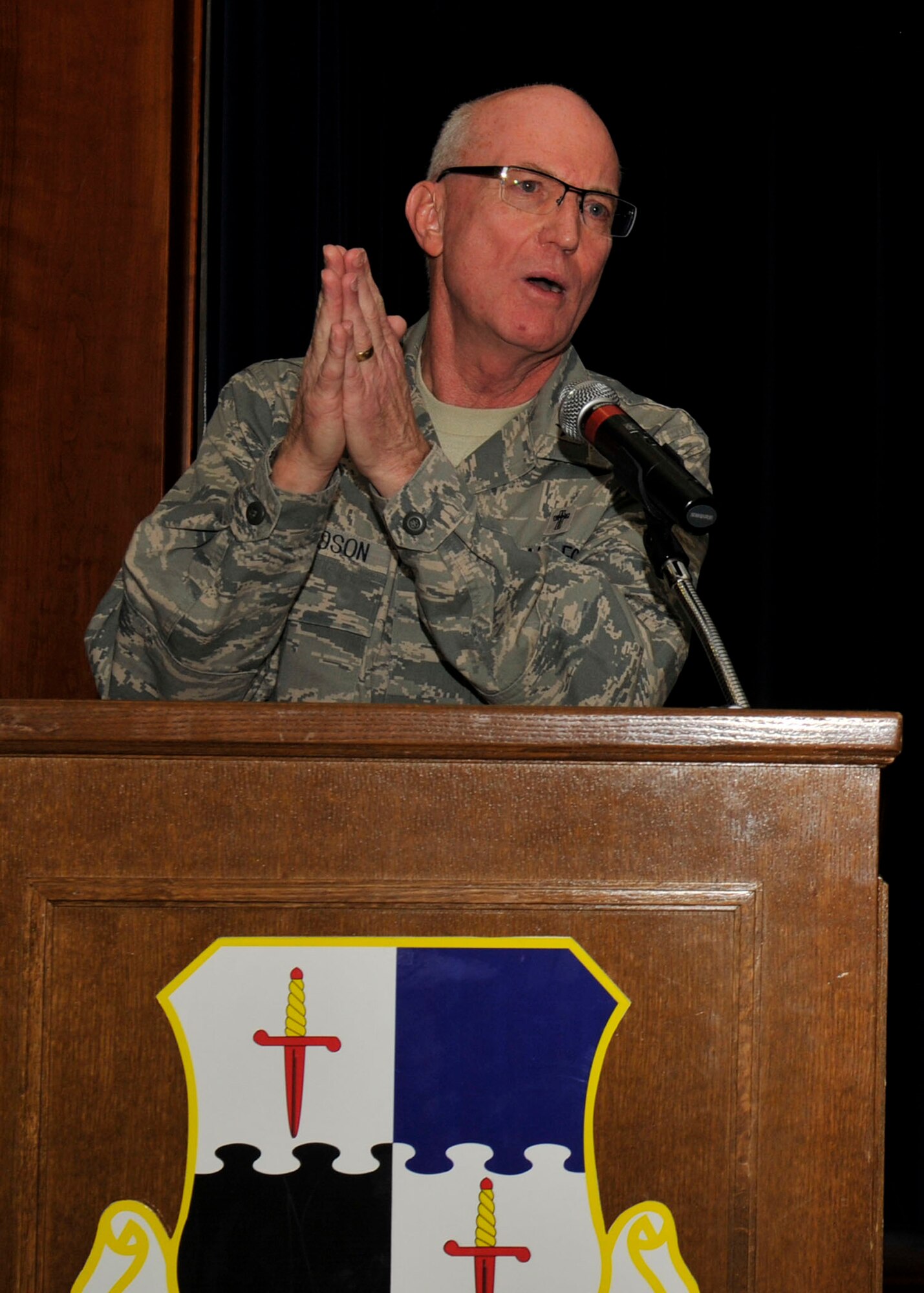SPANGDAHLEM AIR BASE, Germany—Chaplain (Maj. Gen.) Cecil Richardson, Air Force chief of chaplains, speaks during the National Prayer Luncheon here Feb. 10 at Club Eifel. The National Prayer Luncheon is held annually to gather people together and focus on the importance of spiritual values in our pursuit of the nation’s welfare and defense of its way of life. (U.S. Air Force photo/ Airman 1st Class Brittney Frees)
