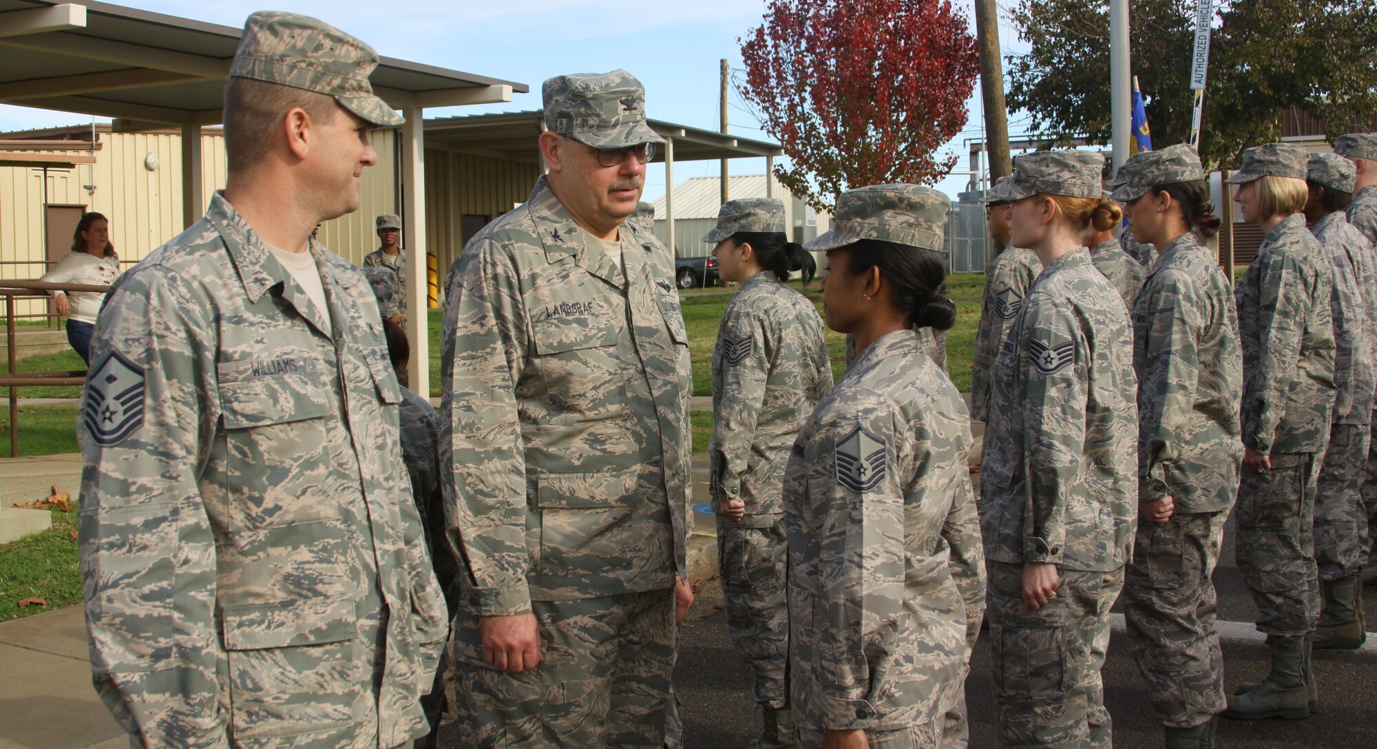 Lt. Col. Robert Landgraf, Aero Space Medical Flight commander, conducts his final open ranks at the December 2010 UTA. Landgraf's retirement brought to a close thirteen years with the 940th AMDF and a military career spanning 25 years. (U.S. Air Force photo/ Senior Master Sgt. Robert Pfenning)
