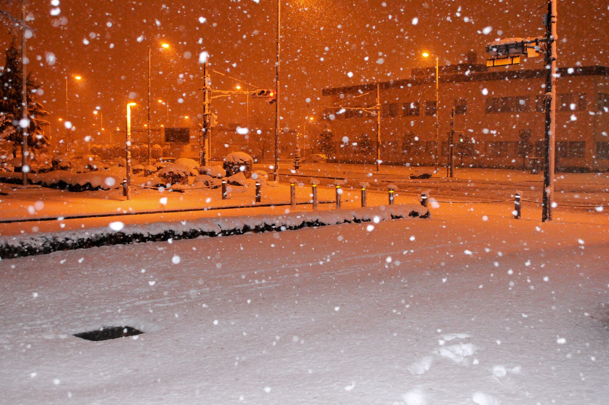 YOKOTA AIR BASE, Japan -- Five inches of snow fell on base in just over seven hours Feb. 14-15, causing base leadership to call out the plows to clear the runway, taxiways and roadways. The accumulation paled in comparison to the record 15 inches of snow that fell at Yokota Feb. 15-16, 1968, breaking a mark that had stood since 1951. The record snowfall for Tokyo is 18.3 inches in 1883, according to historical records.  (U.S. Air Force photo/Airman 1st Class Katrina R. Menchaca)