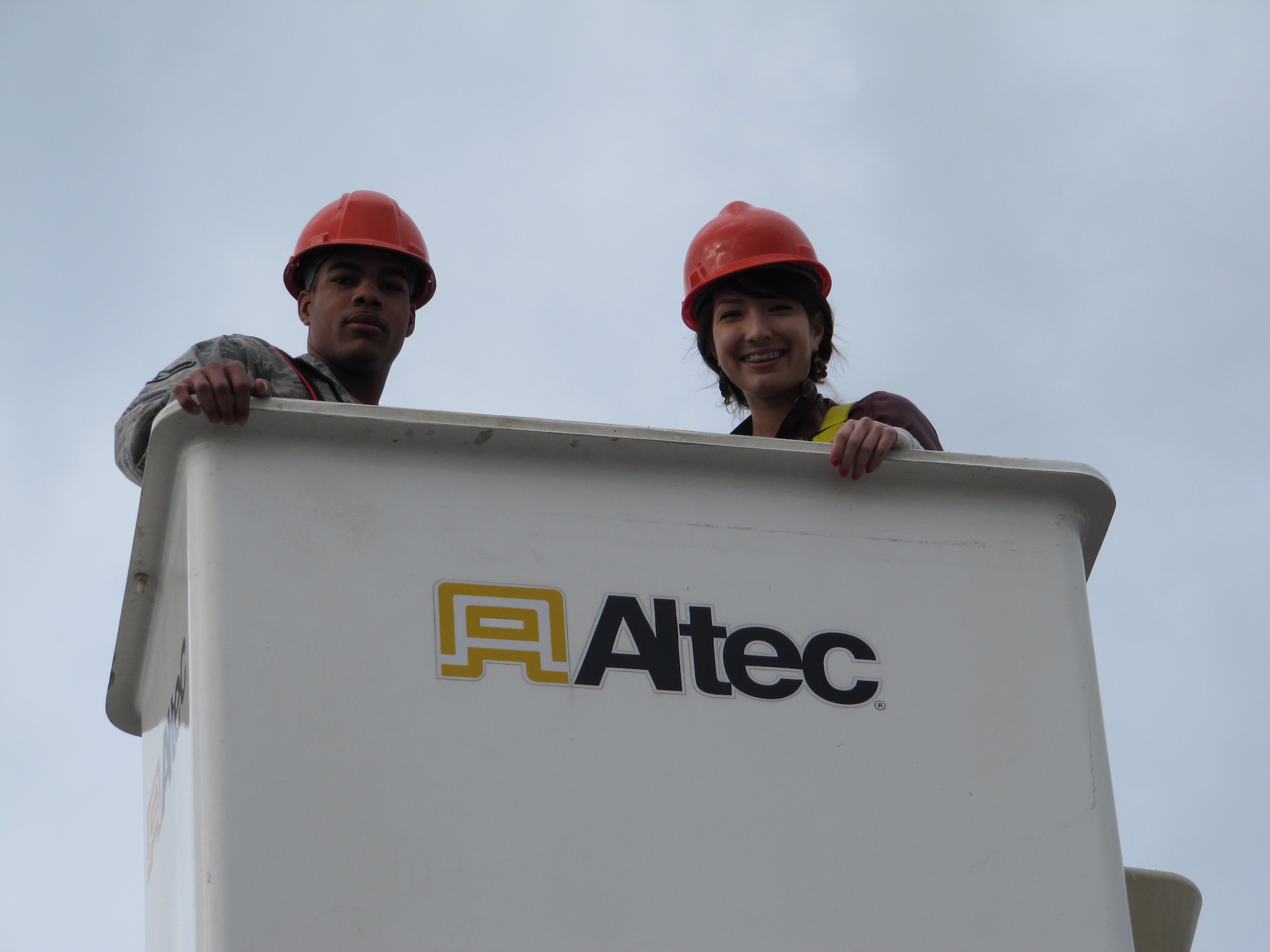 Kadena senior Christin Gentz enjoys the view from the top as she experiences the job requirements of an engineer during Kadena High School's Job Shadow Day. (Courtesy photo)