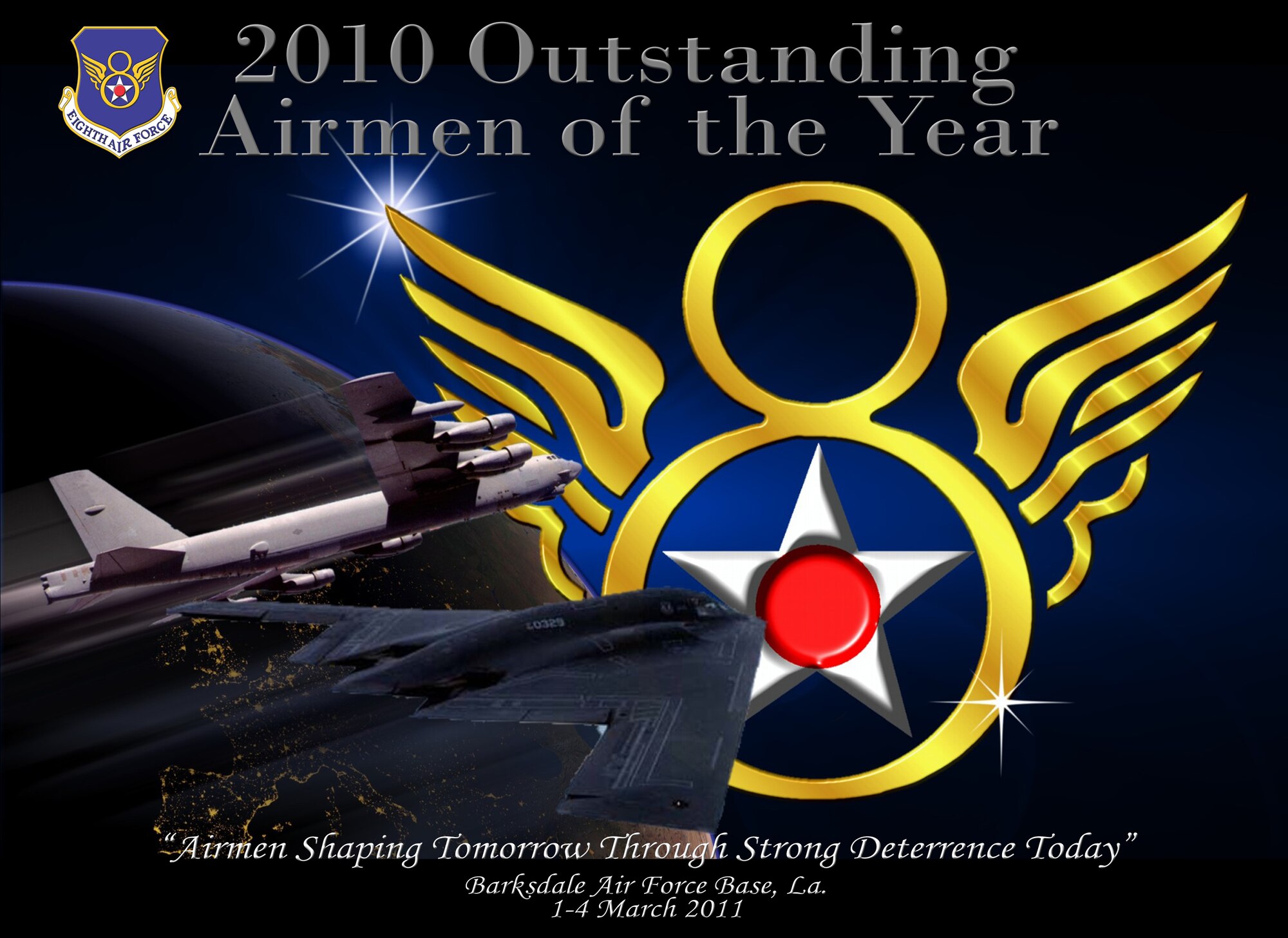 The 28 finalists who represent the best of the best in the ‘Mighty Eighth’ will be recognize during the Eighth Air Force's Outstanding Airmen of the Year banquet held at the Eldorado Resort and Casino in Shreveport, La., March 3 at 6 p.m. (U.S. Air Force graphic by Jim Drudge and Staff Sgt. Brian Stives)