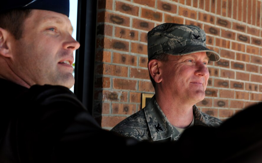 MOODY AIR FORCE BASE, Ga.-- Col. Gary Henderson, 23rd Wing commander, gives a tour of the Parker Greene Base Support Center  to Col. Mark Moore, 9th Air Force vice commander, during his base visit Feb. 14. During the colonel’s visit, he was able to visit each group that falls under the 23rd WG to discuss resources they could use to better enable the base’s mission.  (U.S. Air Force photo/Airman 1st Class Benjamin Wiseman)(RELEASED)