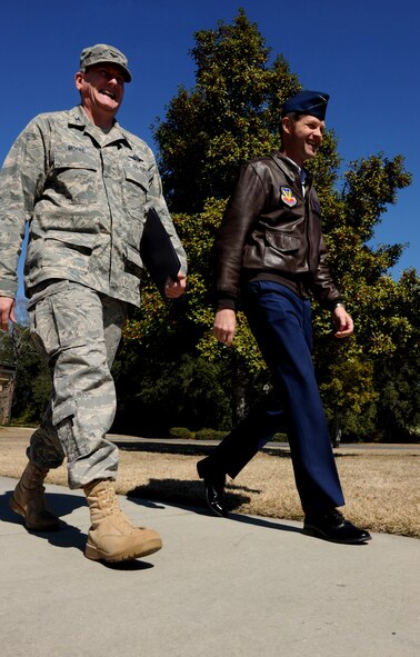 MOODY AIR FORCE BASE, Ga.-- Col.  Mark Moore, 9th Air Force vice commander, travels to the Parker Greene Base Support Center with Col. Gary Henderson, 23rd Wing commander, during a base visit Feb. 14. Colonel Moore was visiting the base to speak with base personnel about any challenges or difficulties they face during day-to-day operations.  (U.S. Air Force photo/Airman 1st Class Benjamin Wiseman)(RELEASED)