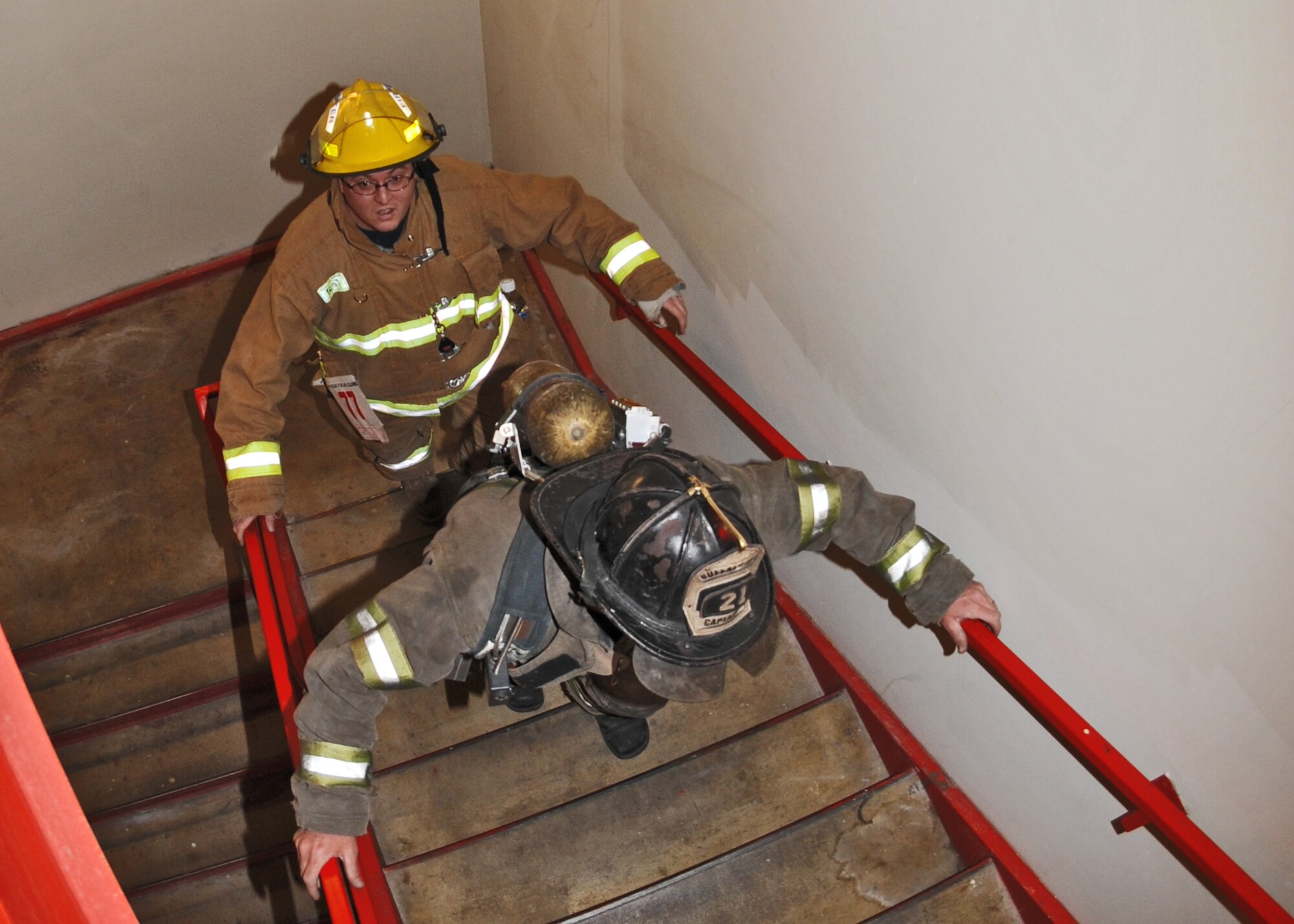 Niagara Falls Air Reserve Station Firefighters take part in the "Fight for Air Climb in Buffalo" hosted by the New York State Chapter of the American Lung Association, Saturday February 12, 2011, HSBC Center, Buffalo, NY. The NY chapter of the American Lung Association uses events like this to increase awareness of lung disease in NY and across the country. (U.S. Air Force photo by Staff Sgt. Joseph McKee)
