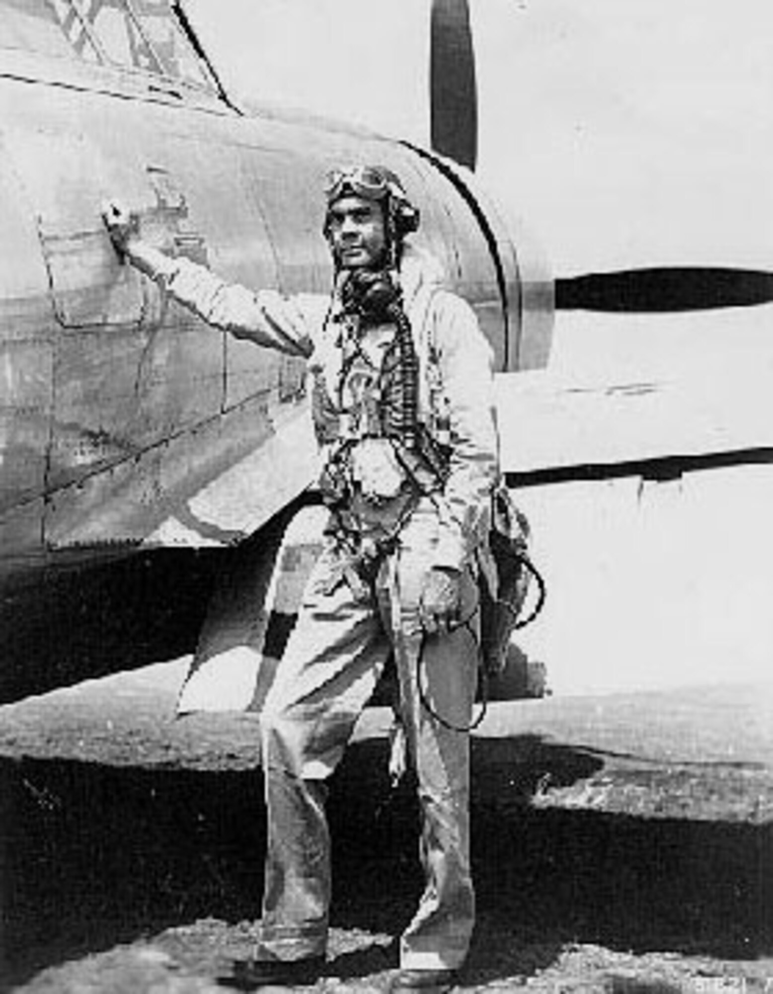 Col. Benjamin O. Davis Jr., as commander of the 332nd Fighter Group in Italy, with his P-47. (U.S. Air Force photo)