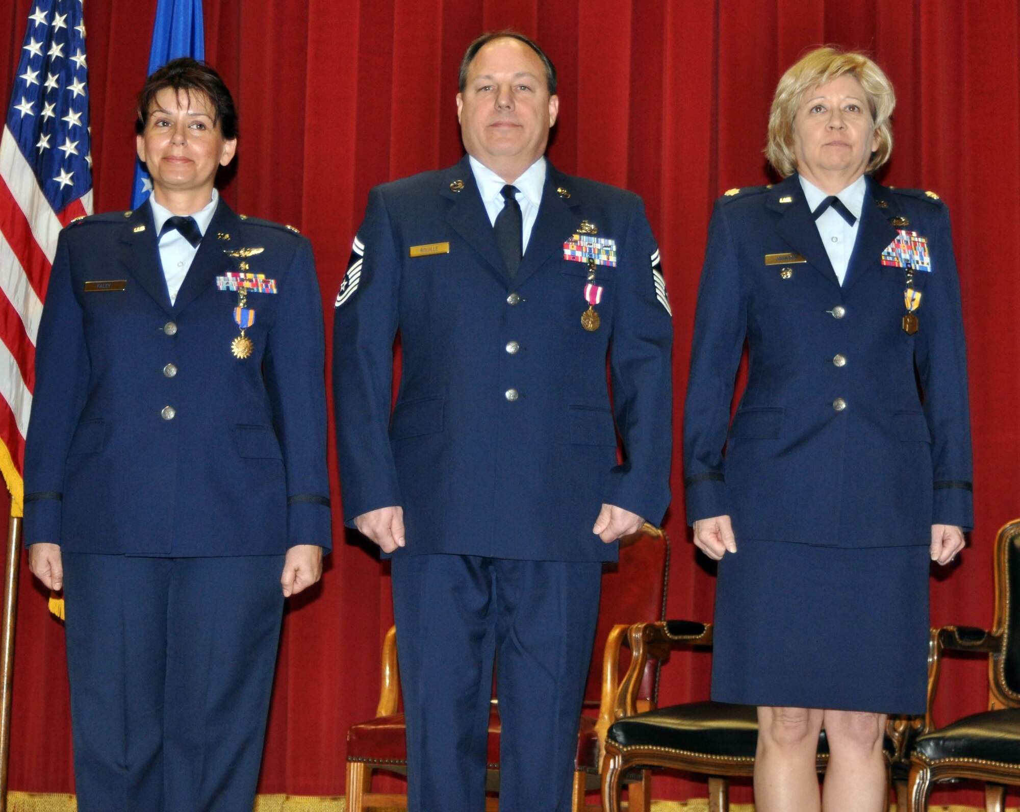 Lt. Col. Monsita J. Faley, Senior Master Sgt. Stephen J. Rouille and Lt. Col. Mary D. Johnson, all assigned to headquarters, Fourth Air Force, March Air Reserve Base, Calif., were recognized during the Fourth Air Force commander's call ceremony here February 13, 2011. 