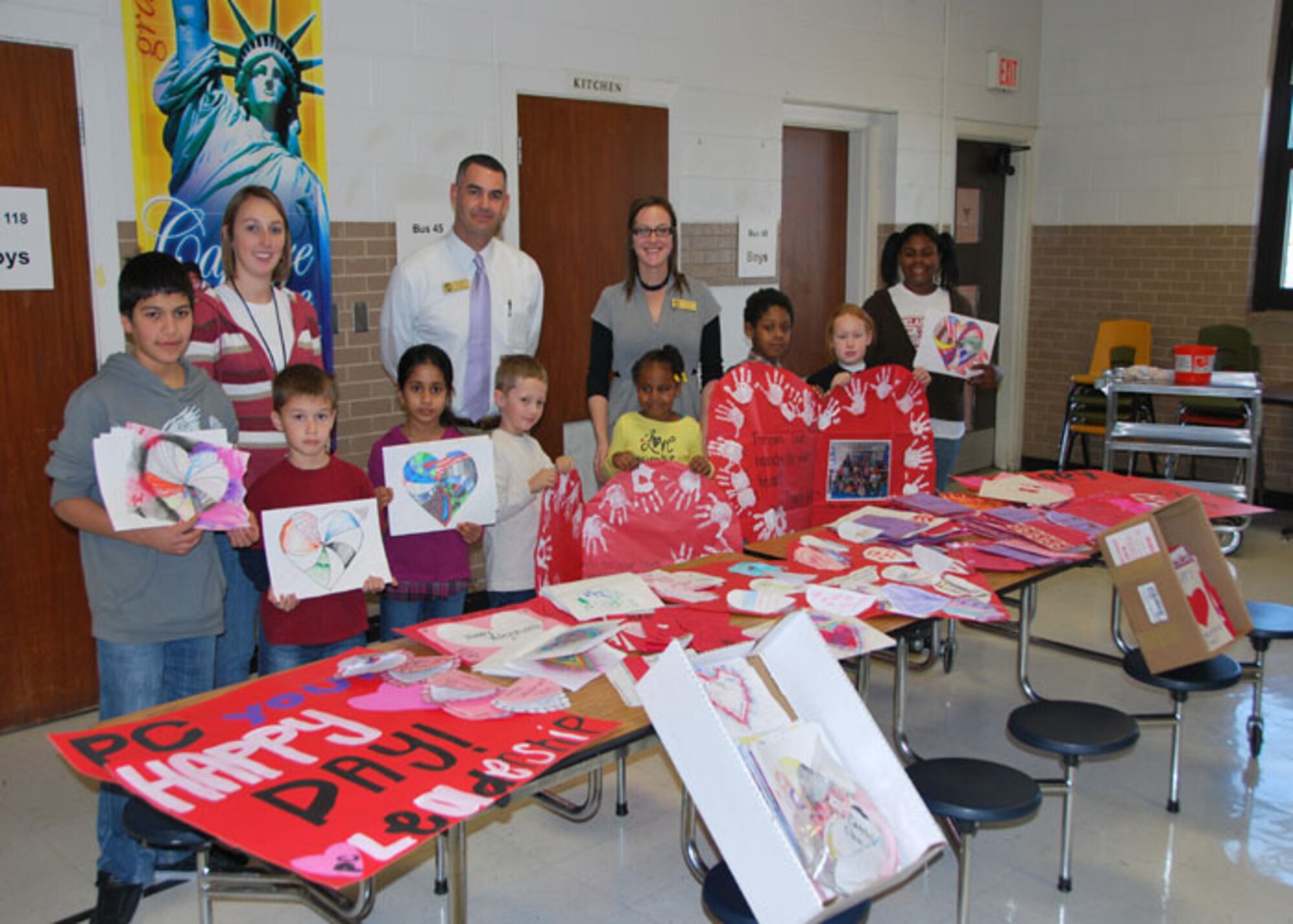 The 507th Air Refueling Wing, in conjunction with elementary students from the Putnam City Schools District, have presented Valentines to Veterans of the Norman Oklahoma Veteran's Center for the past six years.  This year more than 280 students from D.D. Kirkland Elementary and another 80-plus students from leadership classes at Putnam City High School came together to create more than 600 valentines and posters for the center residents.  Since the program began, students from three elementary schools and high schools from Putnam City and Oklahoma City School Districts have created more than 5,700 personalized cards, posters and banners for veterans. “It’s a wonderful teaching opportunity for our students and a great way to honor vets and let them know they are not forgotten,” says Kirkland Principal Bill Pierce, a major with the 507th Air Refueling Reserve Wing at Tinker Air Force Base. 