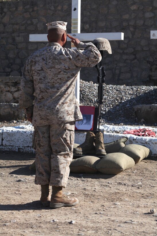 A Marine with 2nd Marine Logistics Group (Forward) says goodbye to a friend prior to her departure from the French Creek Reception Center aboard Camp Lejeune, N.C., Feb. 15. The members of 2nd MLG (FWD) will embark on a year-long deployment to Afghanistan's Helmand province in support of International Security Assistance Force operations.