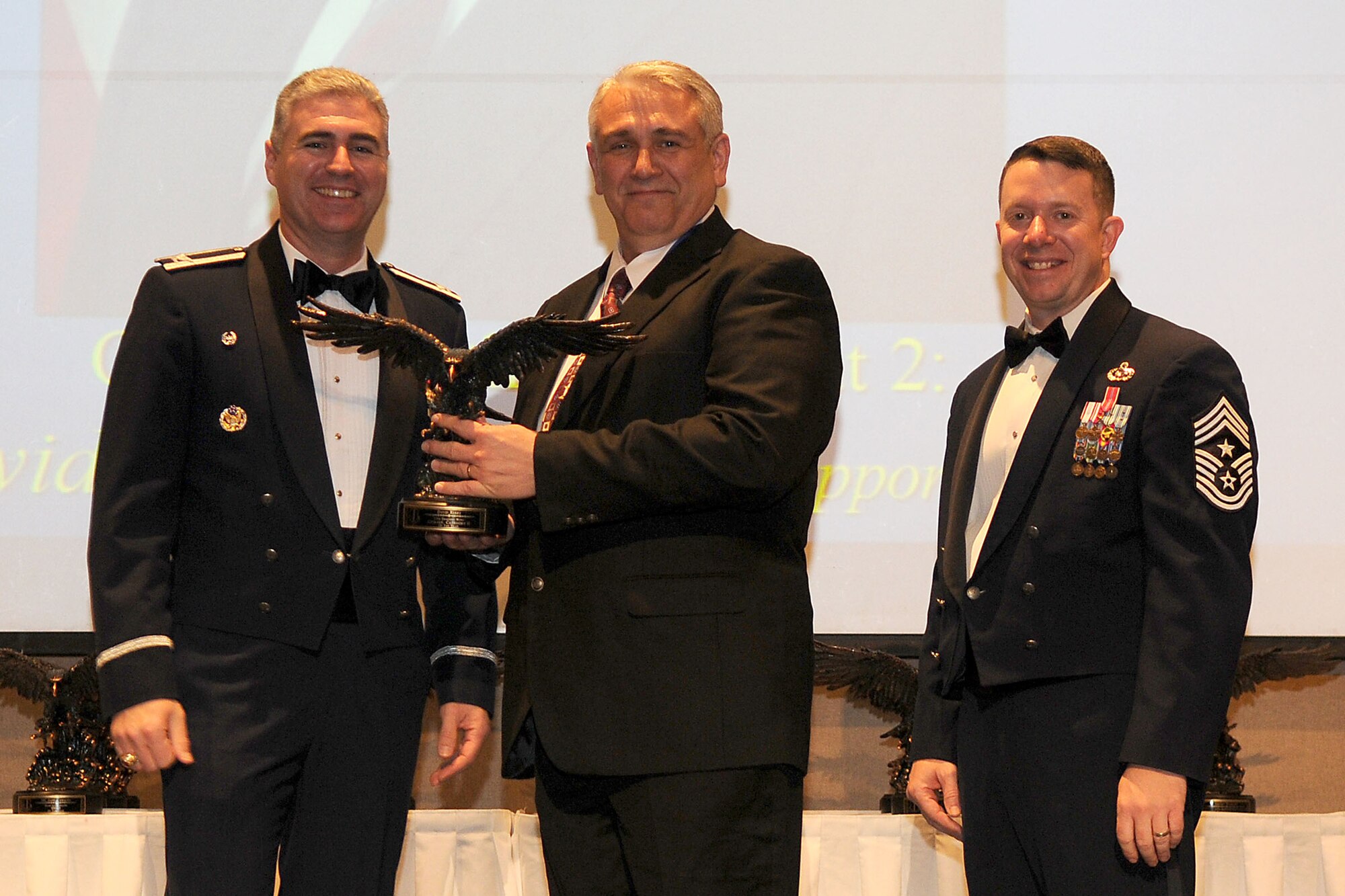 GOODFELLOW AIR FORCE BASE, Texas - David Kerry, 17th Mission Support Group, receives the Civilian Category 2 Non-Supervisory Annual Award during the ceremony at the McNease Convention Center, San Angelo, Feb. 11, 2011. (U.S. Air Force photo/Staff Sgt. Heather Rodgers)