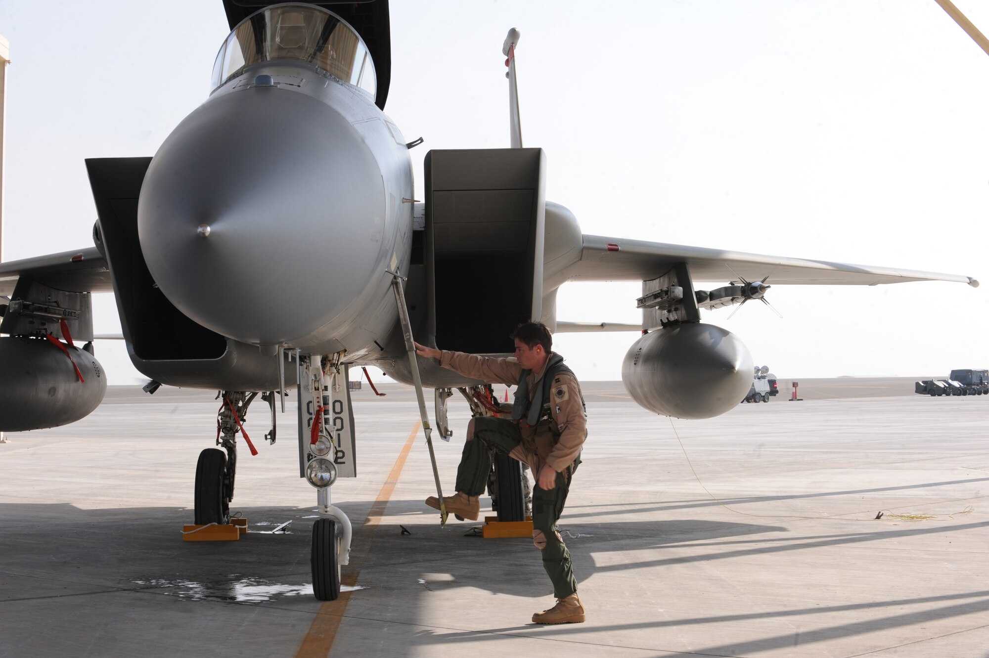 Pilots with the 67th Expeditionary Fighter Squadron arrived in Southwest Asia recently. The 67th EFS currently flies the F-15C Eagle and is deployed from Kadena AFB, Japan. (U.S. Air Force photo by Senior Airman Maynelinne De La Cruz)