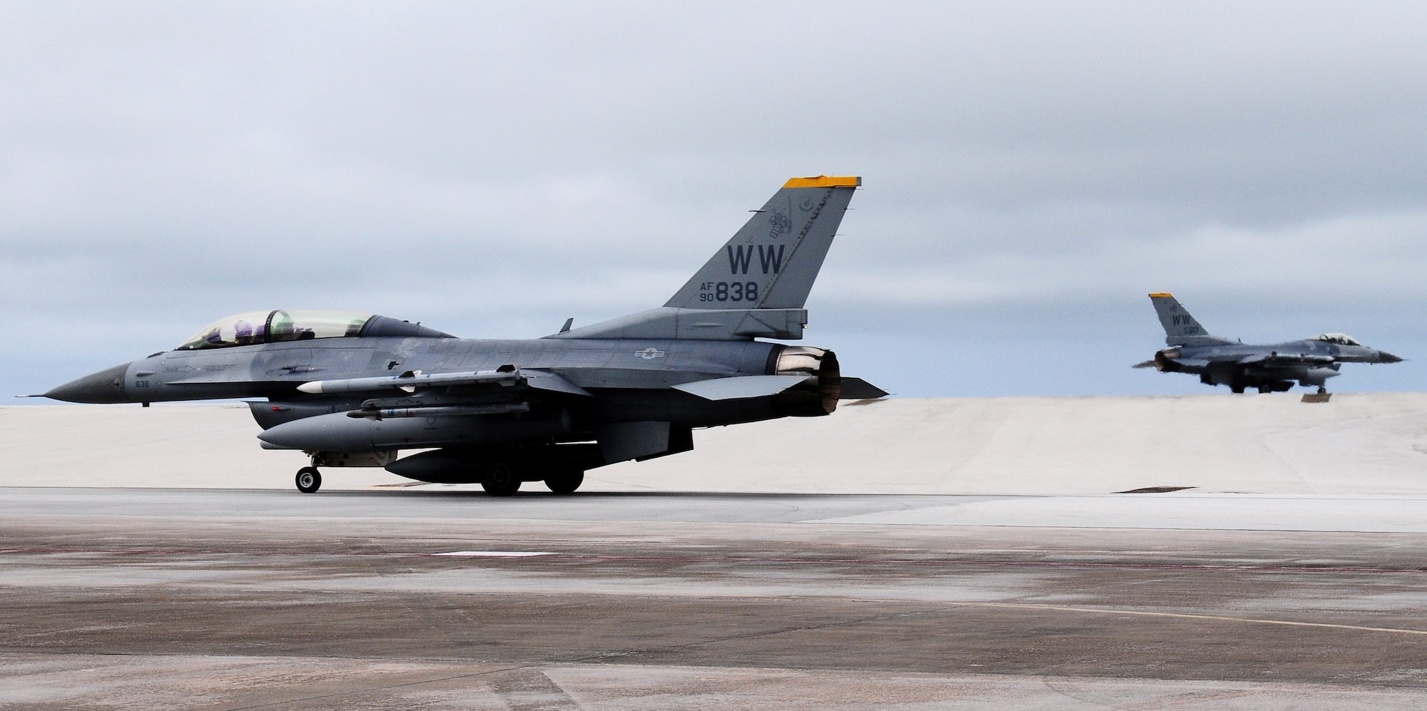 ANDERSEN AIR FORCE BASE, Guam – An F-16 Fighting Falcon aircraft from the 14th Fighter Squadron, 35th Fighter Wing, Misawa AB, Japan, taxis prior to takeoff Feb. 15, during the exercise Cope North 11-1 here. This will be the eleventh time the United States and Japan have held a Cope North exercise on here. Cope North is a two week bilateral exercise between the U.S. Air Force, U.S. Navy and the Japanese Air Self-Defense Force. (U.S. Air Force photo/ Staff Sgt. Isaac Garden)