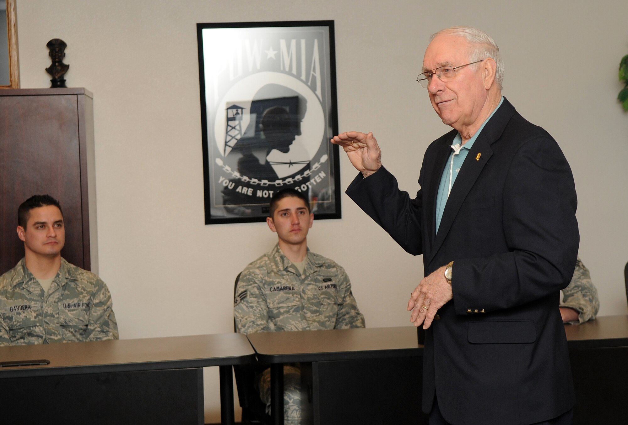 BUCKLEY AIR FORCE BASE, Colo. -- Sam Parish, Chief  Master Sgt. of the Air Force #8, Speaks to the Airman Leadership Class January 10, 2011. Chief Parish spoke to the airman about goals the should strive for to become successful in thier career.(U.S. Air Force photo by Airman 1st Class Marcy Glass.)
